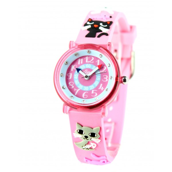 Girls Light Pink Cats Watch(6-9Y)