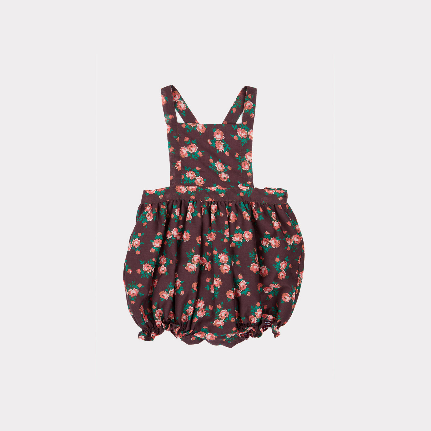 Baby Girls Dark Brown Floral Cotton Romper