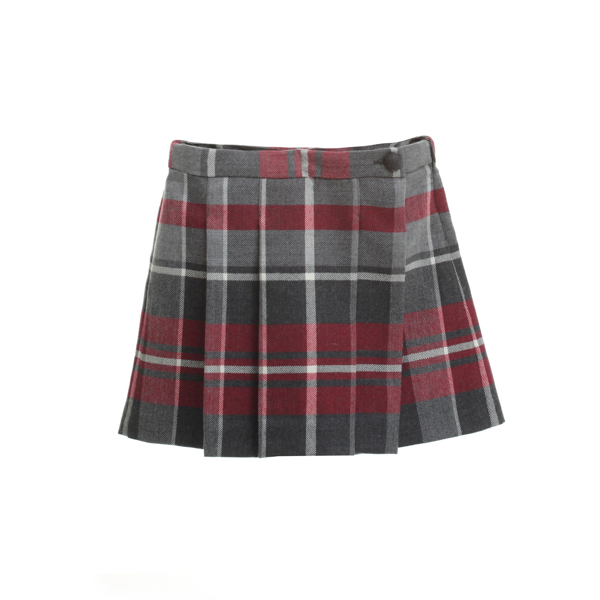 Girls Grey & Red Quadri Check Tartan Skirt - CÉMAROSE | Children's Fashion Store - 1