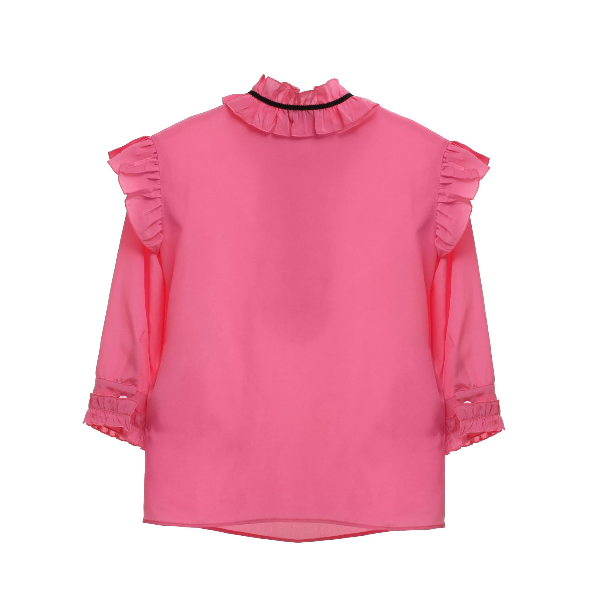 Girls Pink Ruffled Blouse With Sky Blue Flower Trims - CÉMAROSE | Children's Fashion Store - 2