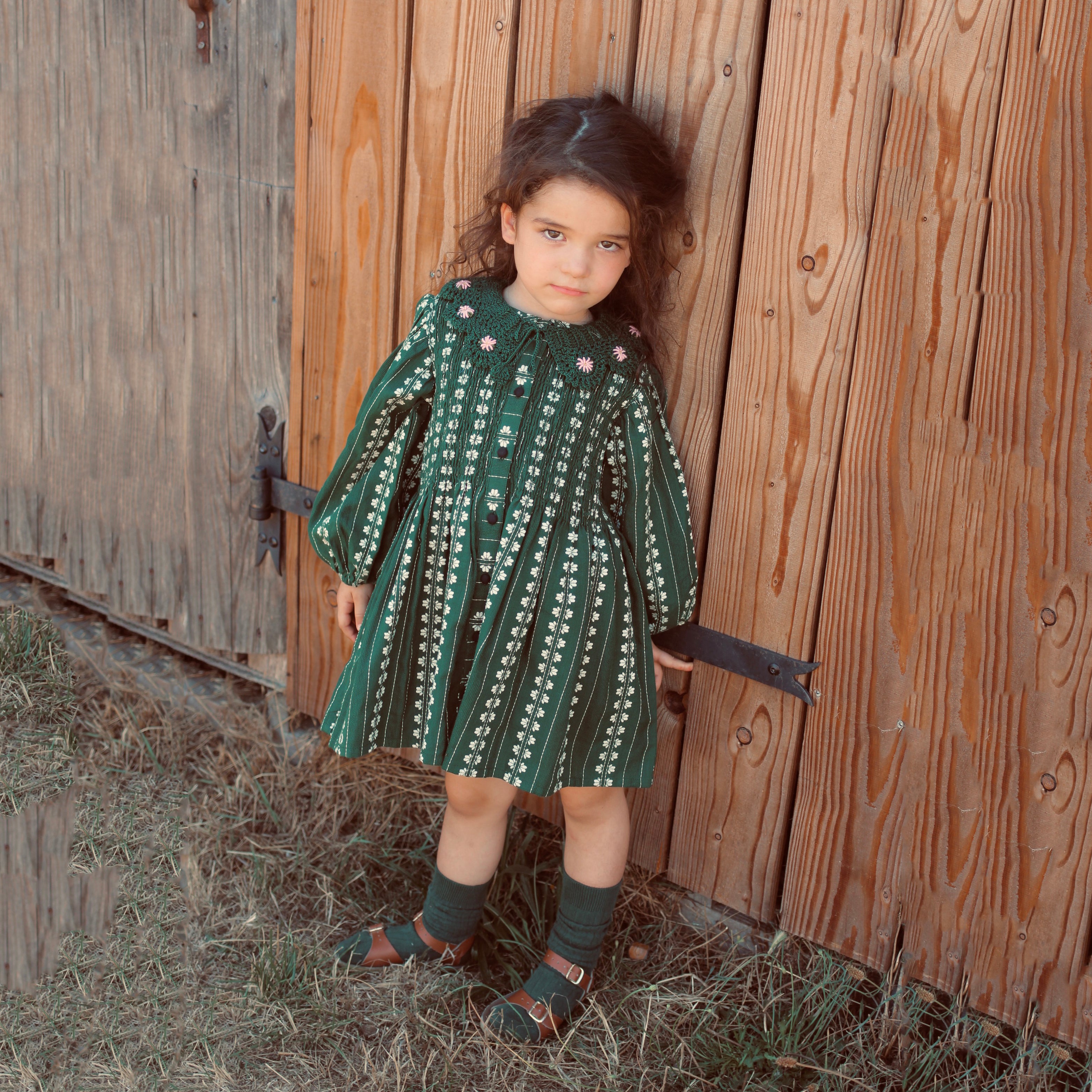Girls Green Flowers Cotton Top