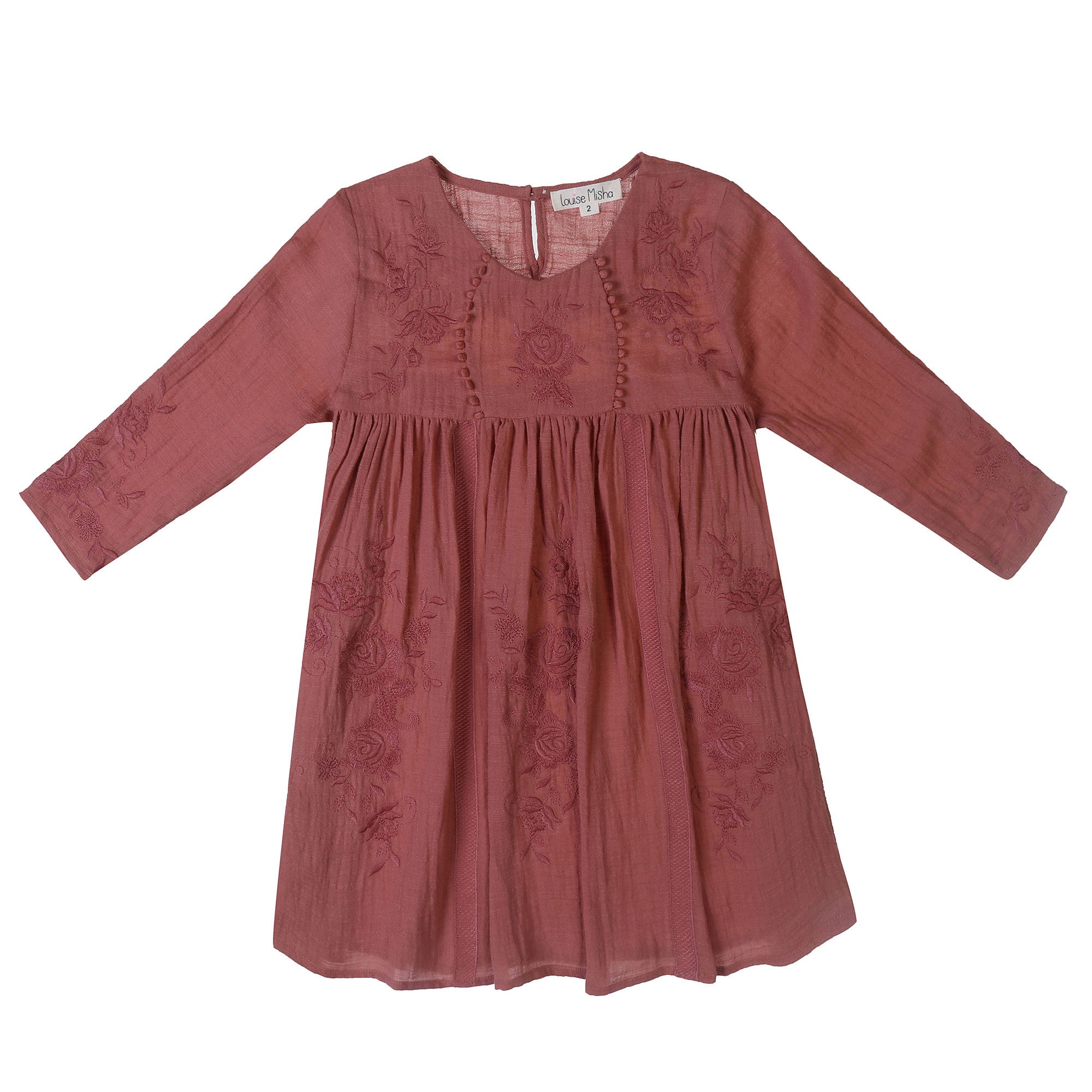 Girls Dark Red Embroidered Flower Trims 'Alice'Dress - CÉMAROSE | Children's Fashion Store - 1