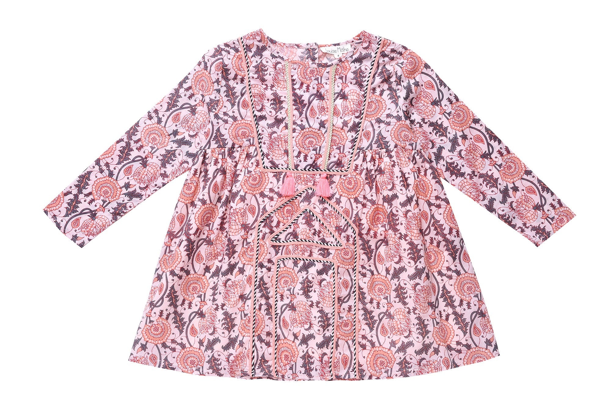 Girls Pink Flower Printed Trims Cotton 'Roshy' Dress - CÉMAROSE | Children's Fashion Store - 1