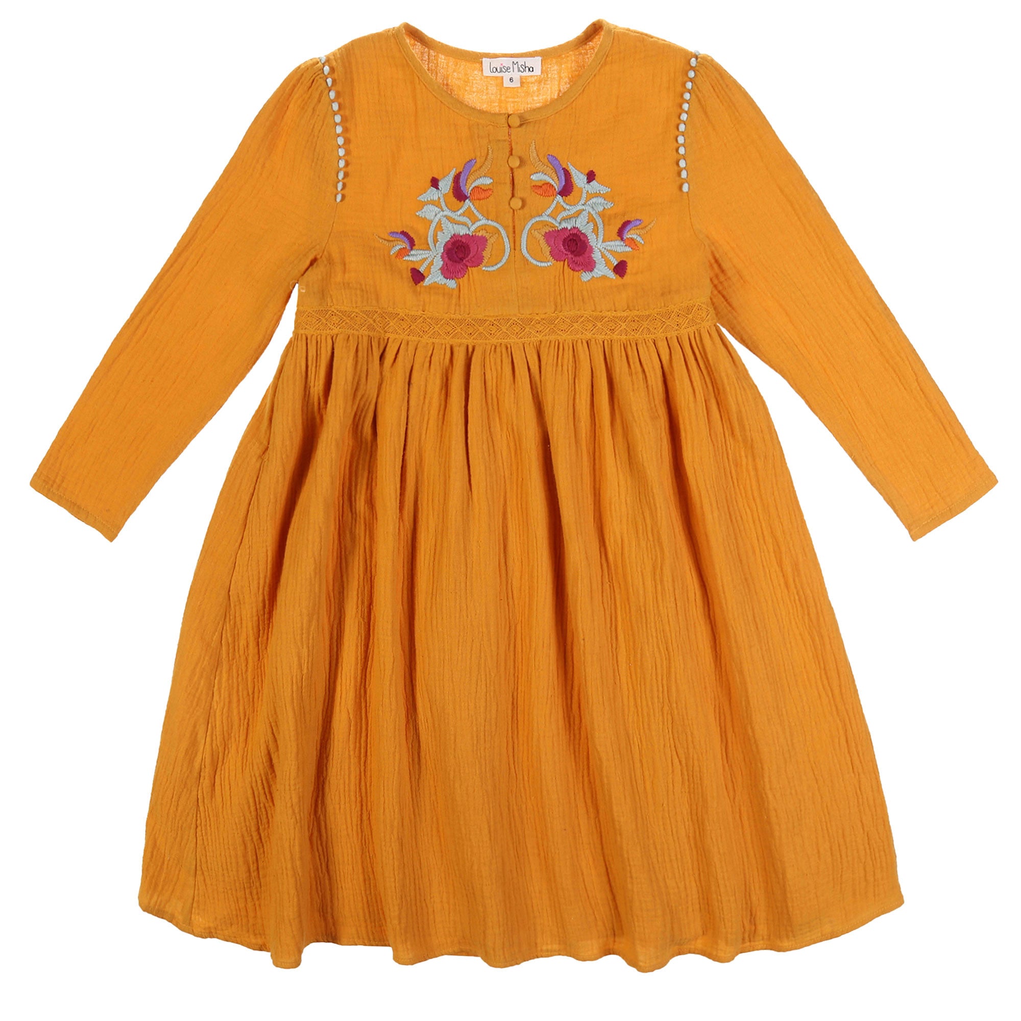 Girls Yellow Embroidered Trims Cotton 'Samsa' Dress - CÉMAROSE | Children's Fashion Store - 1