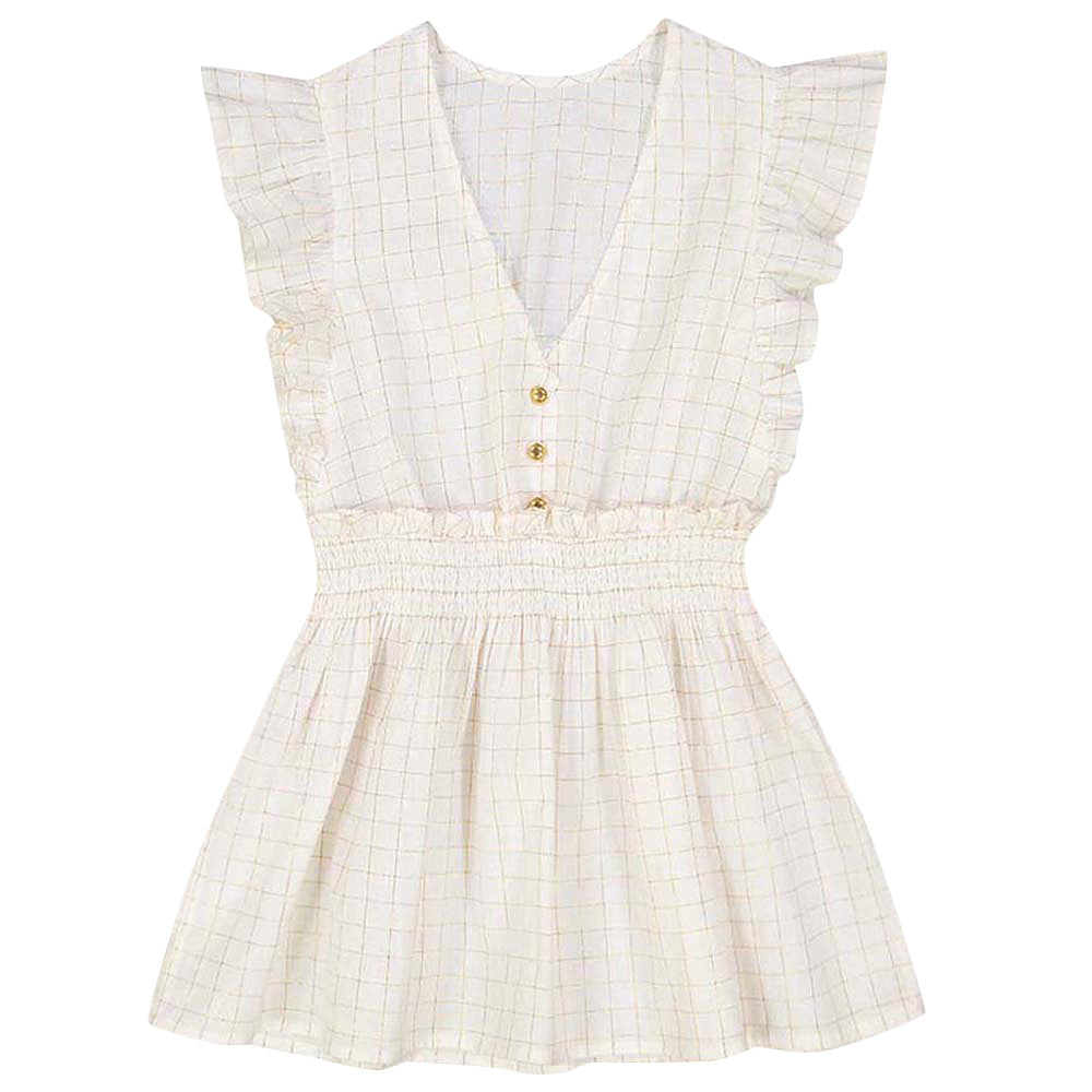 Girls White Check Gold Lurex Dress