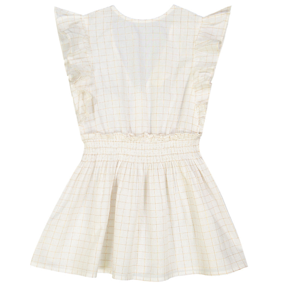 Girls White Check Gold Lurex Dress