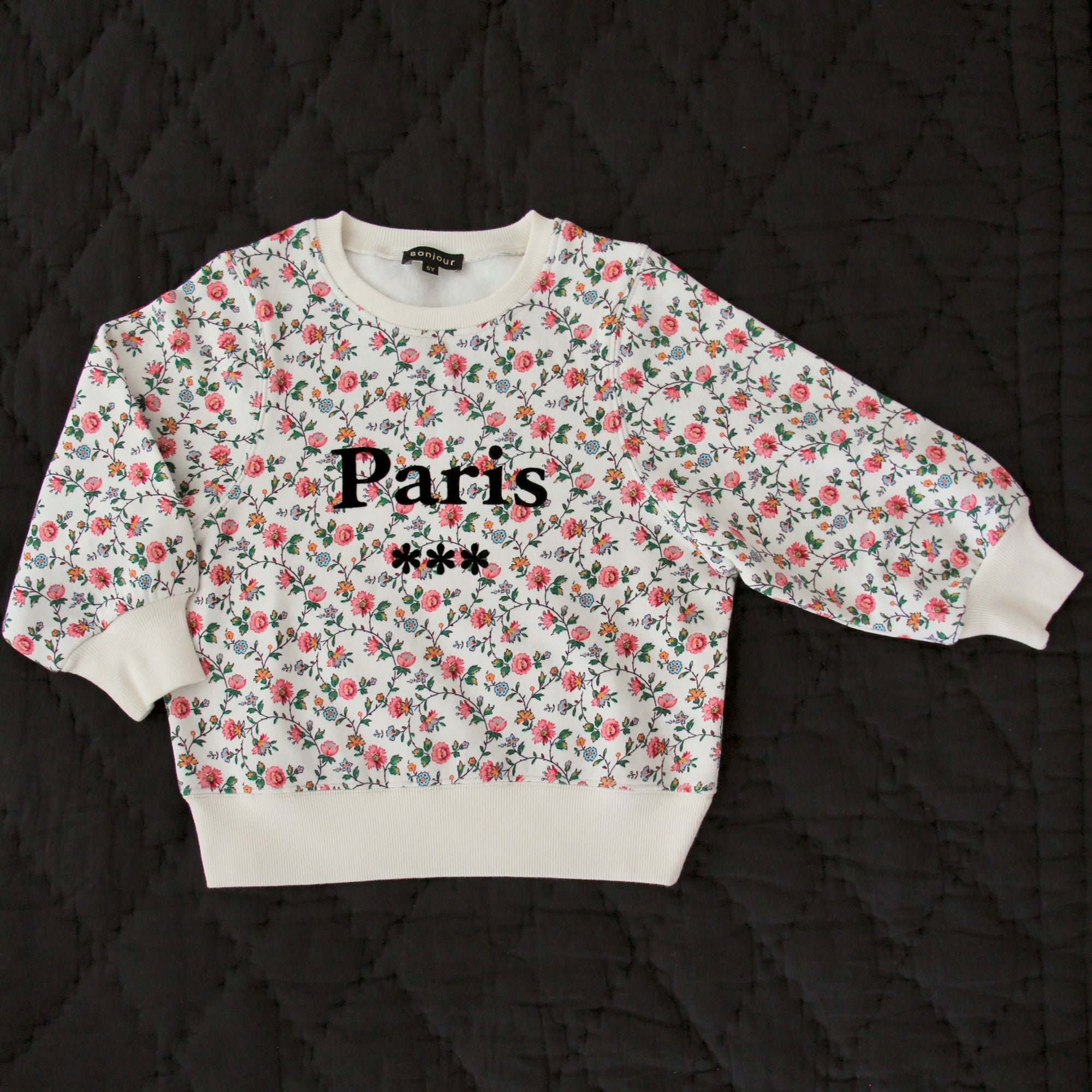 Girls Ivory Flowers Cotton Sweatshirt
