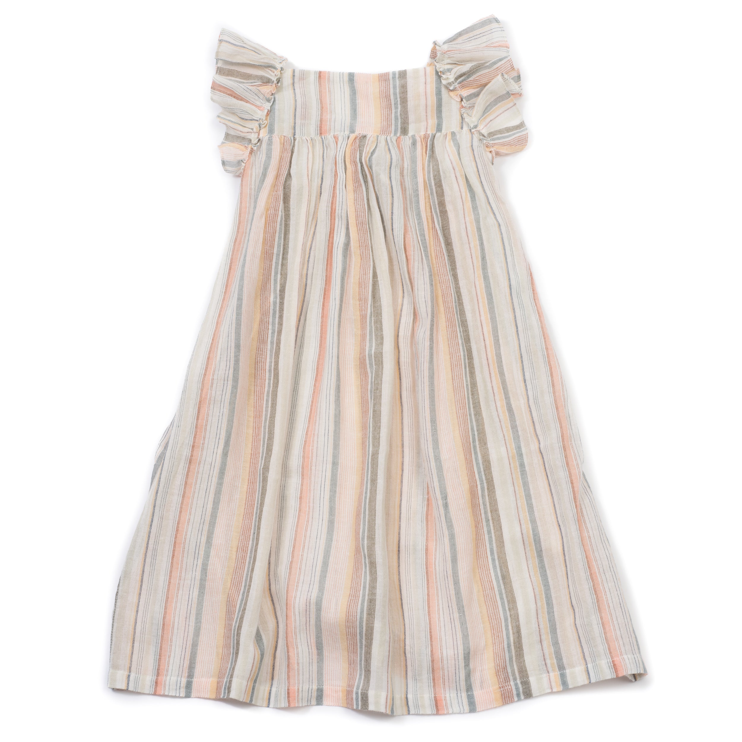Girls Ray Beige & Kaki Stripes Cotton Dress