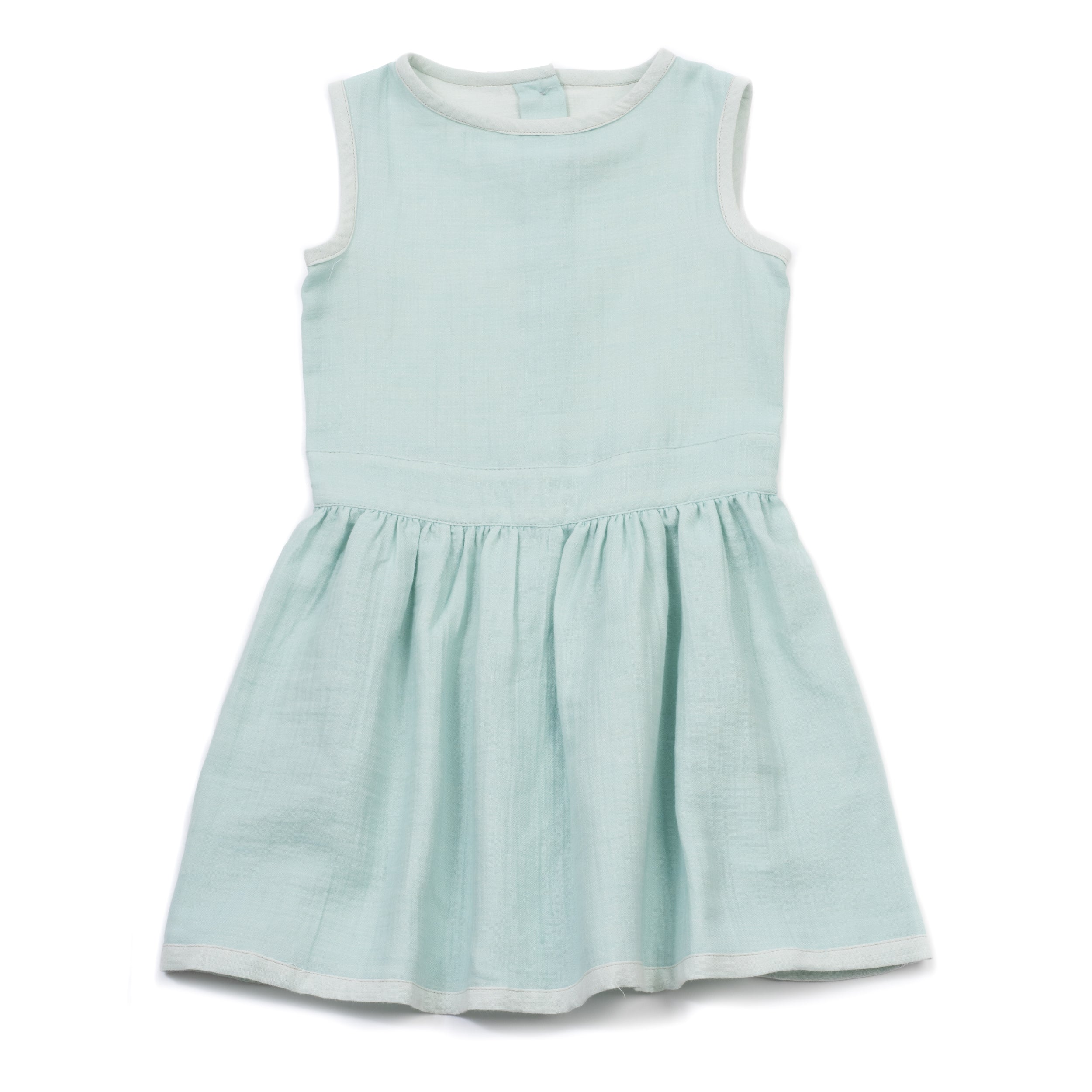 Girls Almond Green Cotton Plained Dress