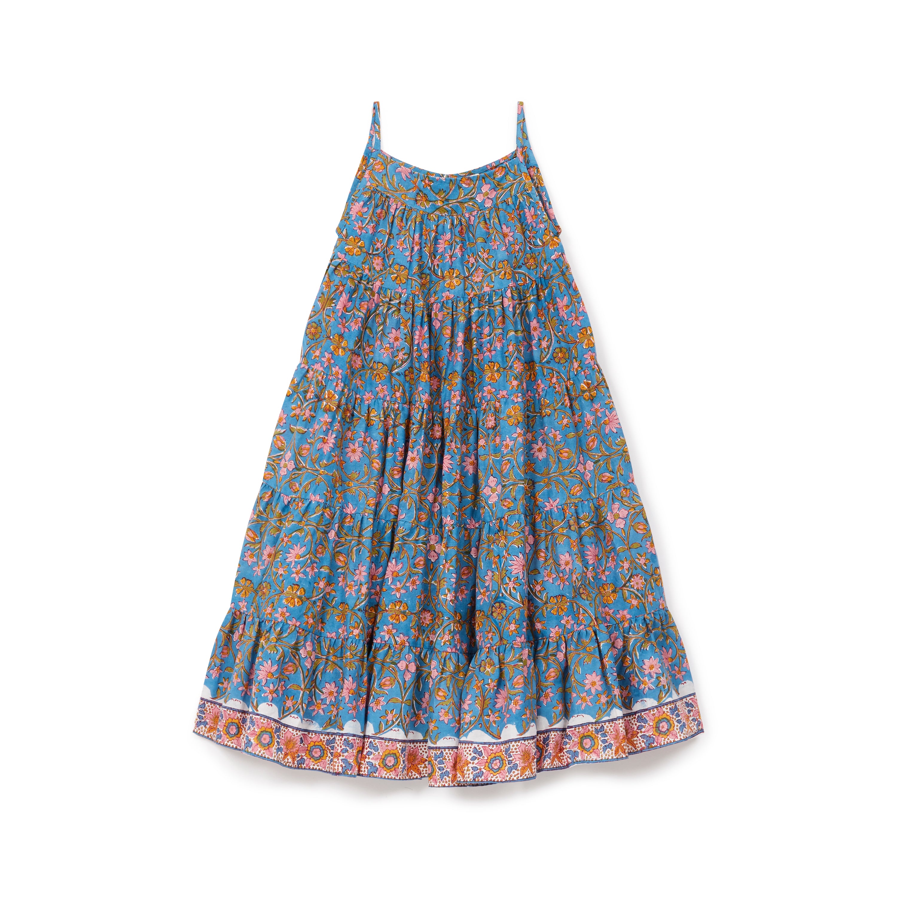 Girls Blue Flowers Cotton Dress