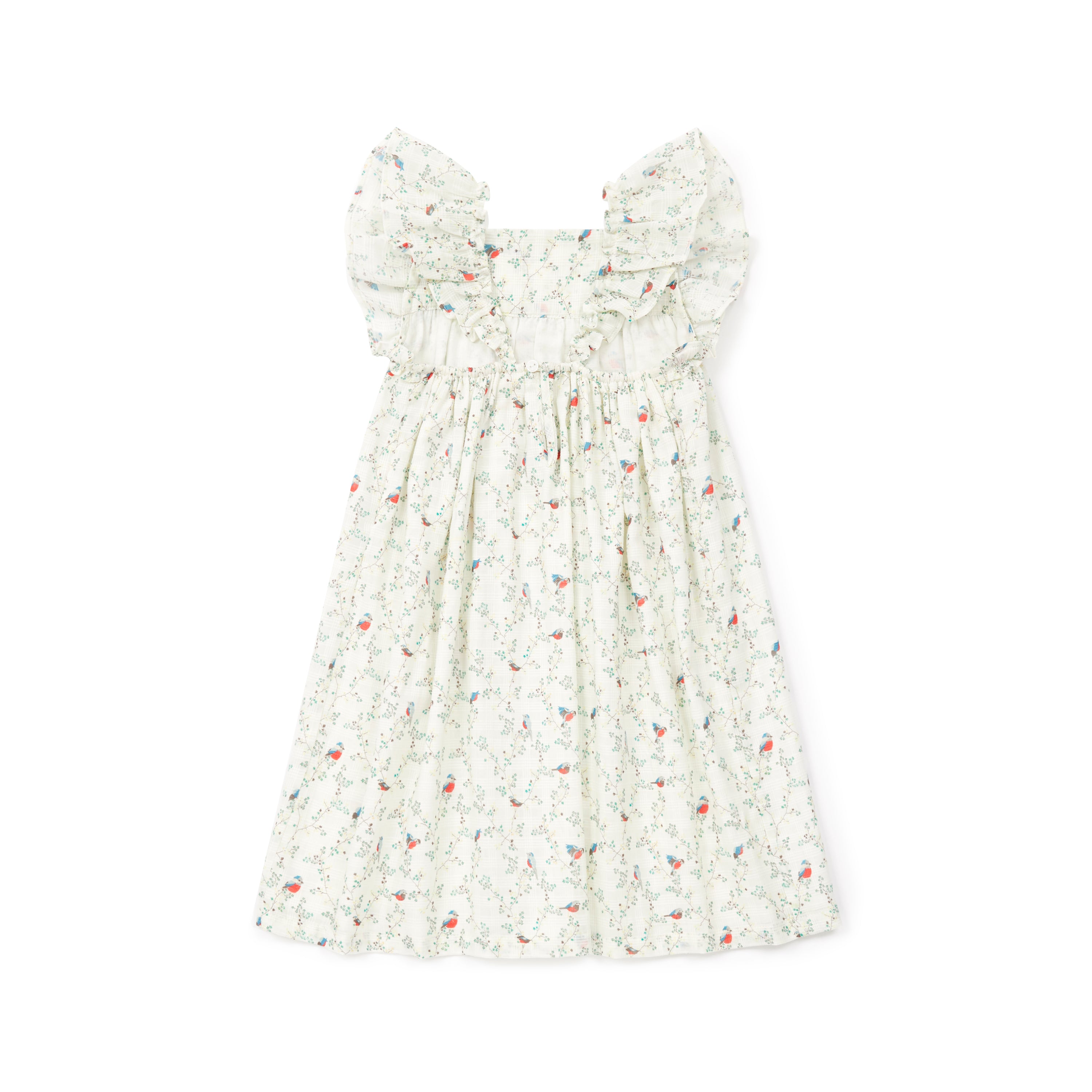 Girls Cyan Embroidery Bird Cotton Dress