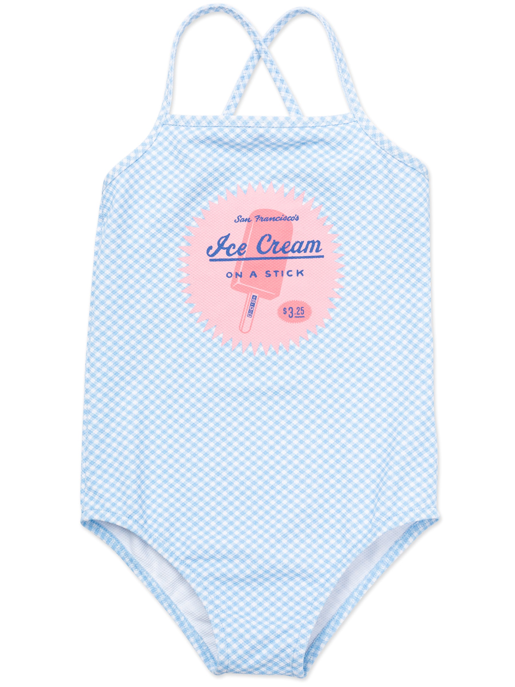 Girls Blue Check Swimsuit
