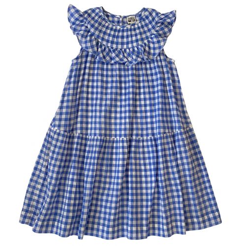 Girls Blue Check Cotton Dress