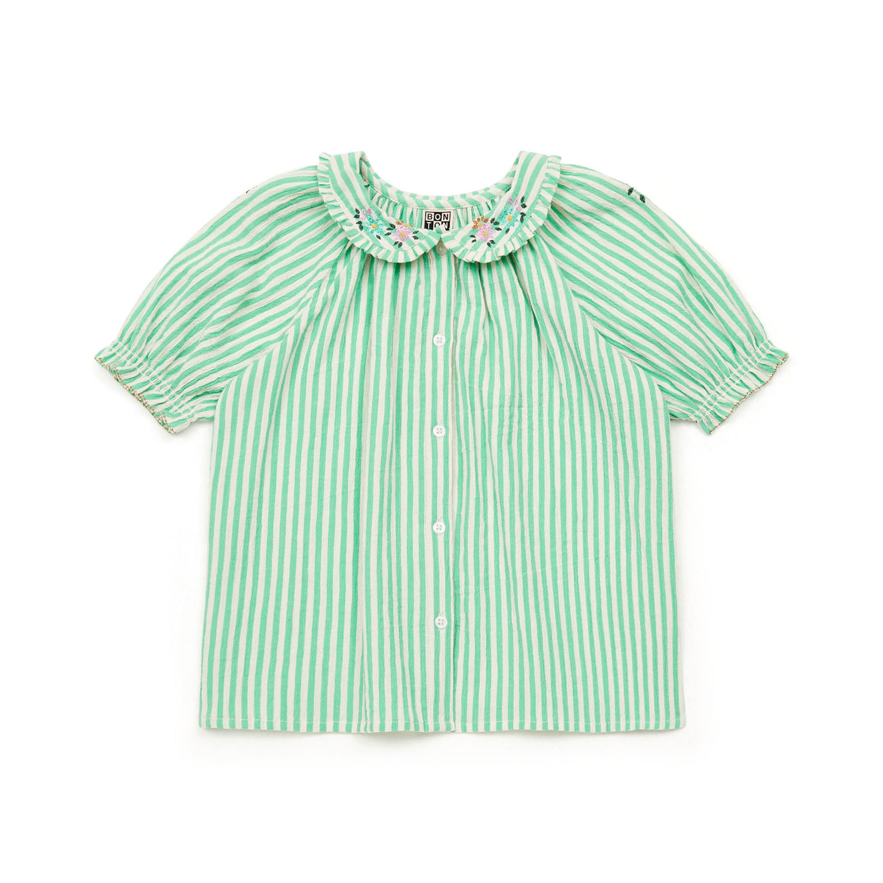 Girls Green Stripes Cotton Shirt