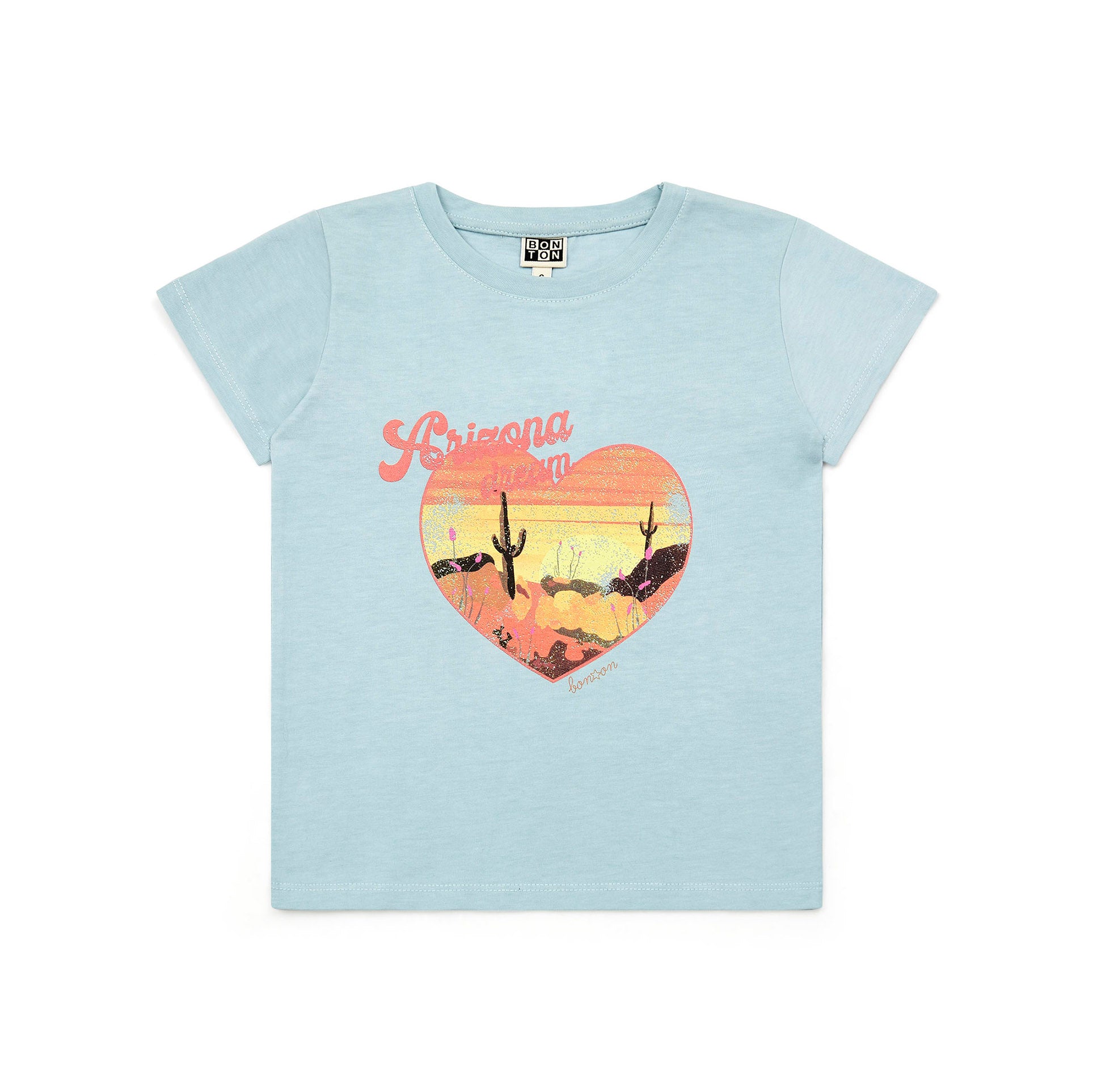Girls Light Blue Printed Cotton T-Shirt