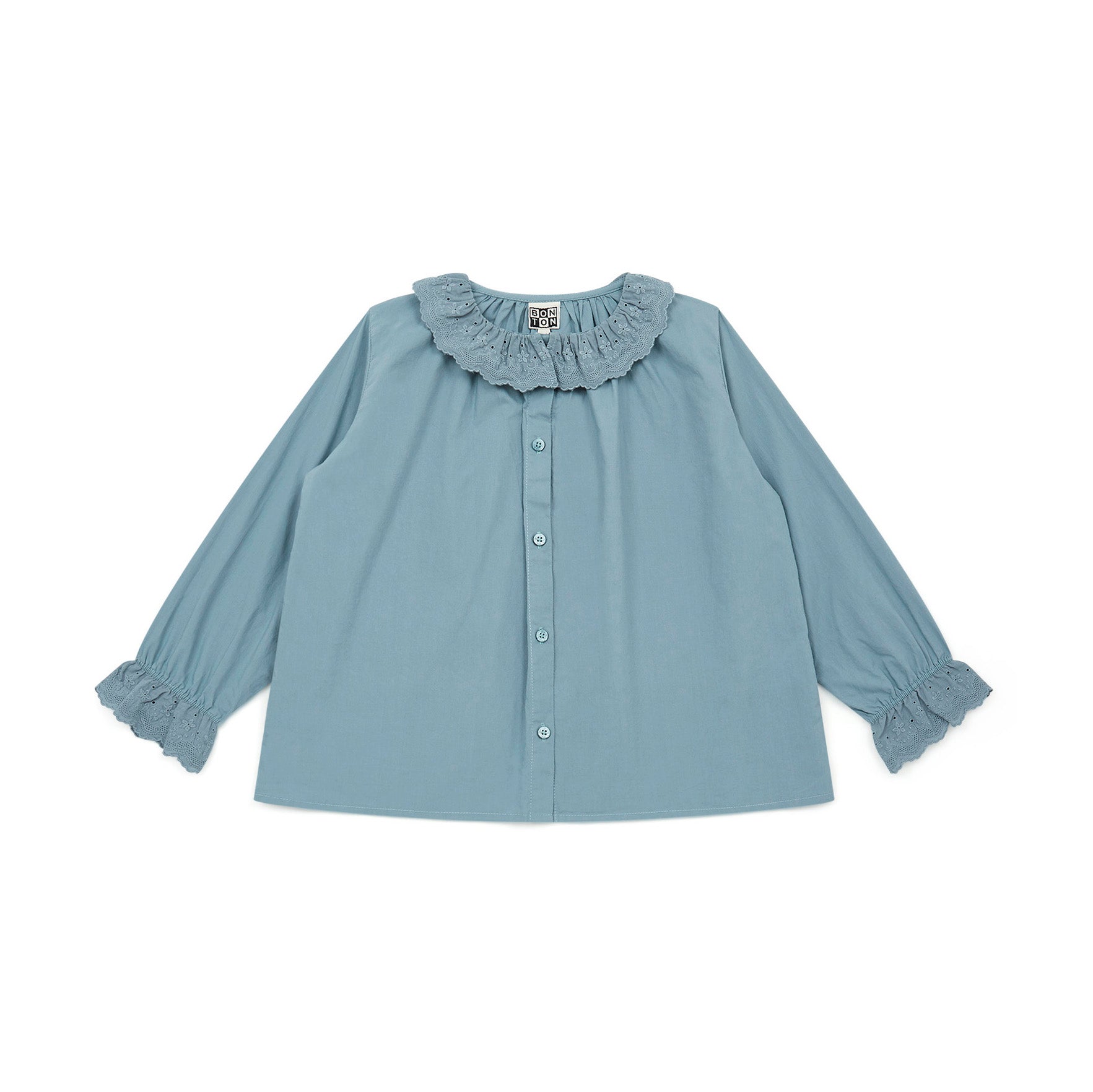 Girls Blue Ruffled Cotton Shirt