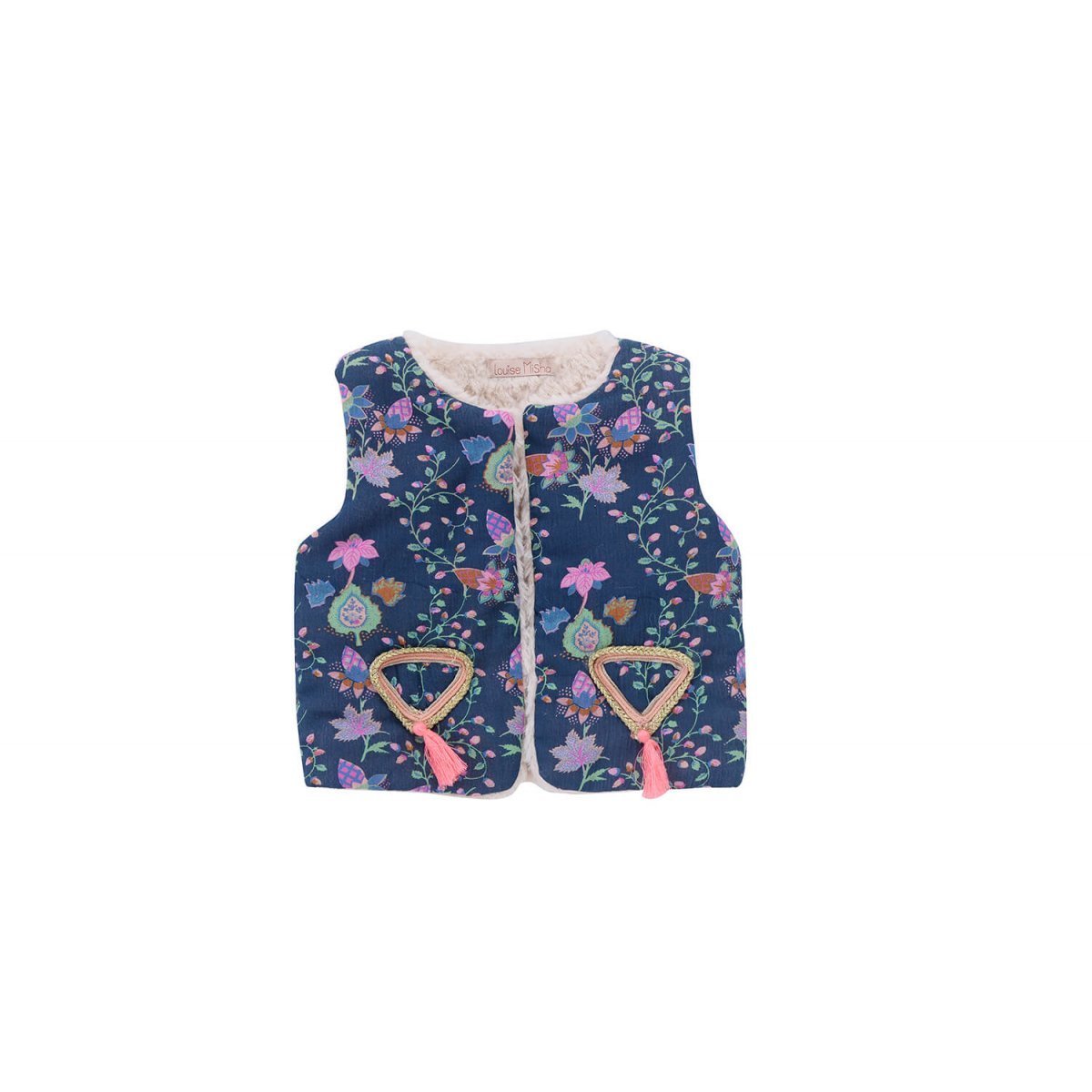 Girls Blue Pine Cone Cotton Gilet