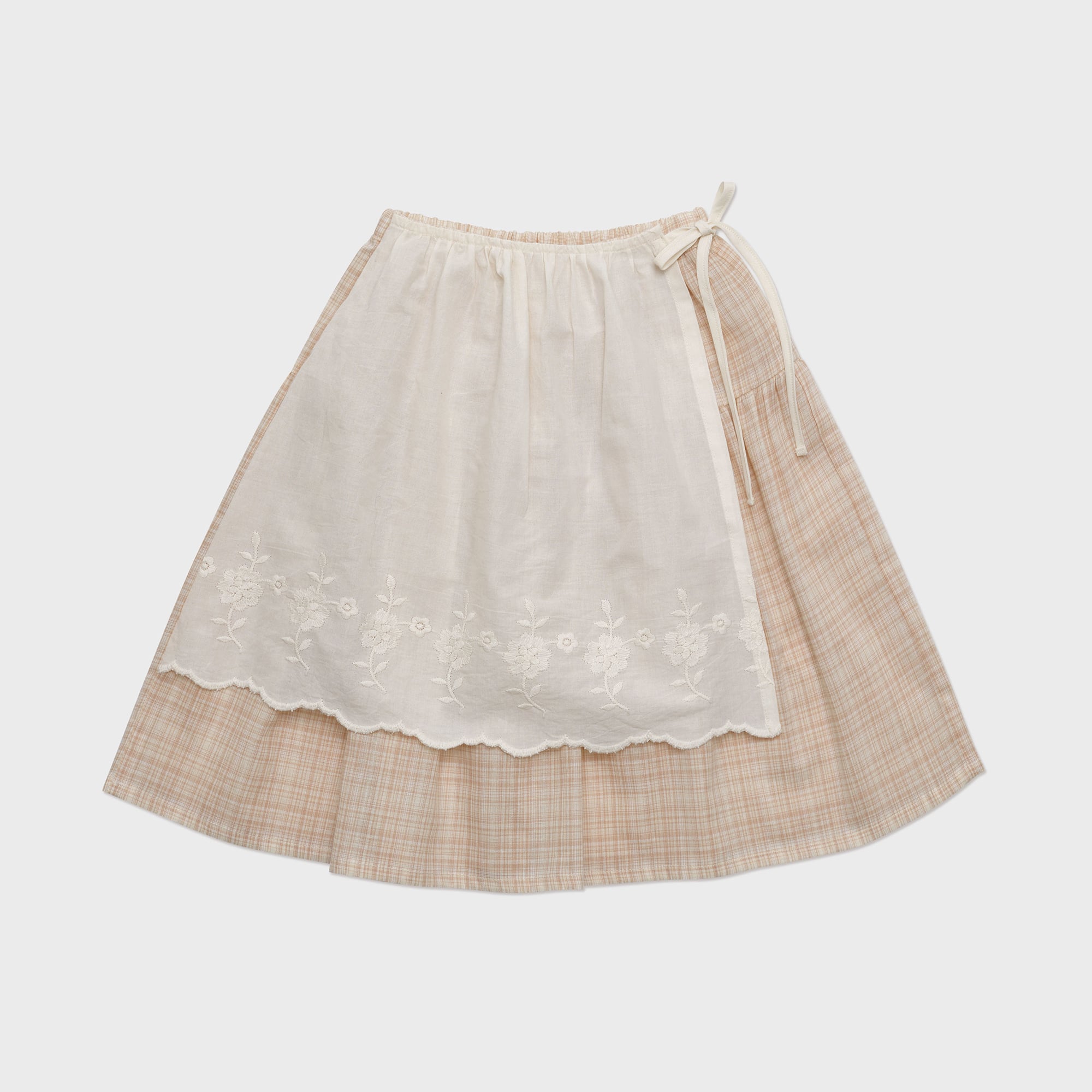 Girls Beige Check Cotton Skirt