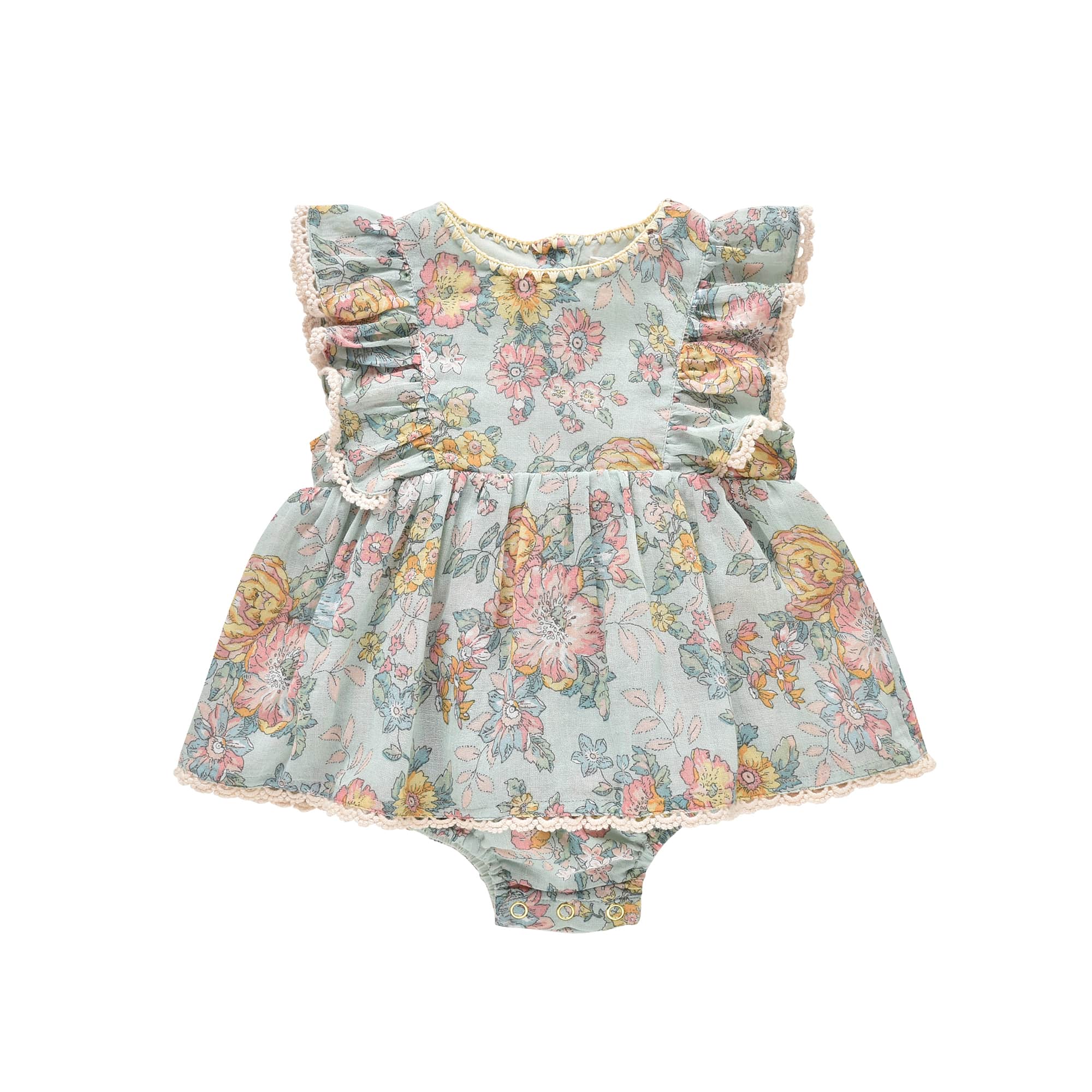 Baby Girls Green Flowers Cotton Babysuit