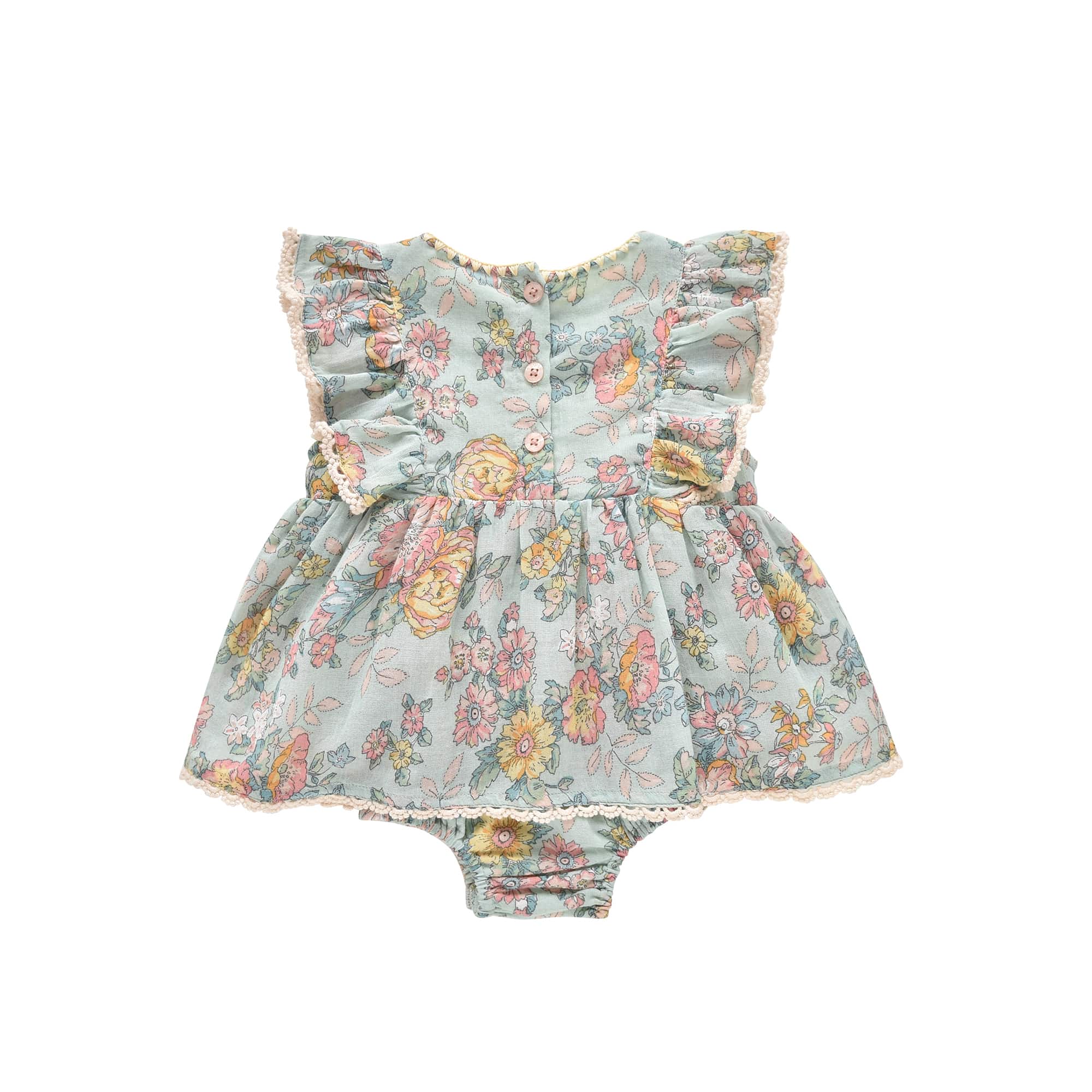 Baby Girls Green Flowers Cotton Babysuit