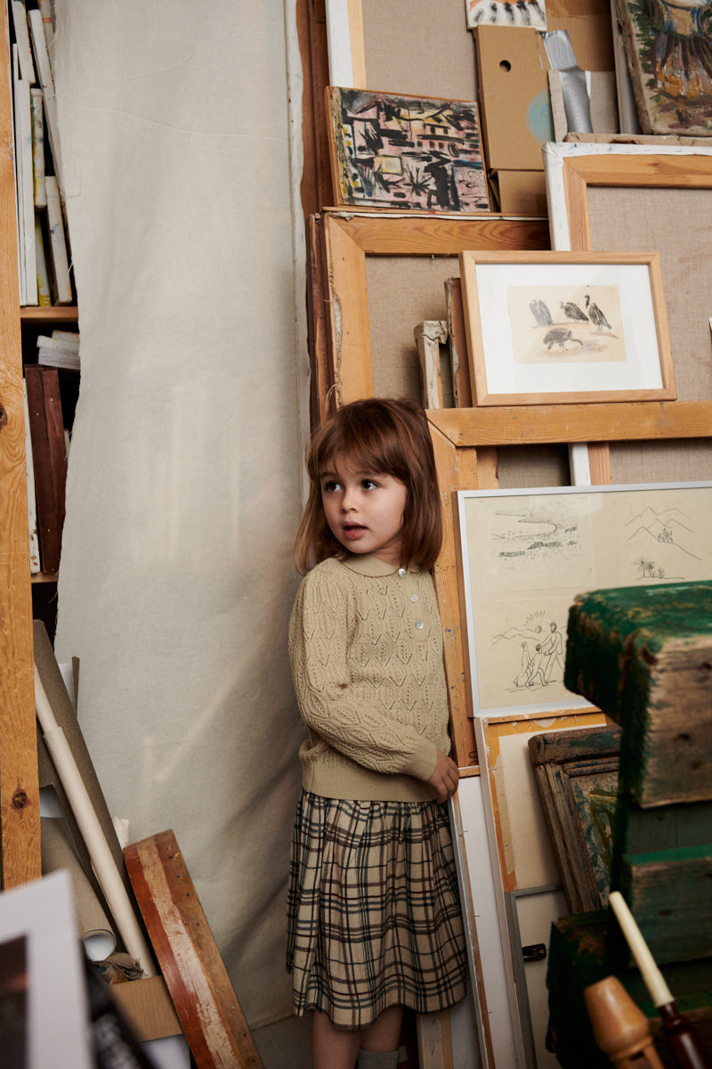 Girls Beige Check Wool Skirt