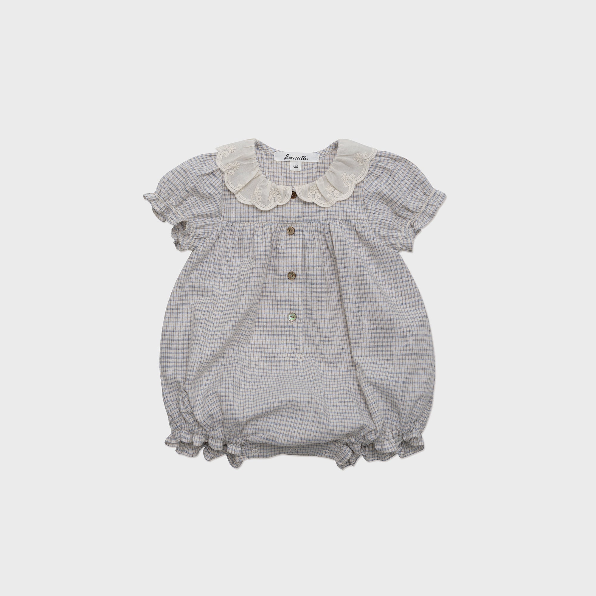 Baby Girls Light Blue Check Cotton Babysuit