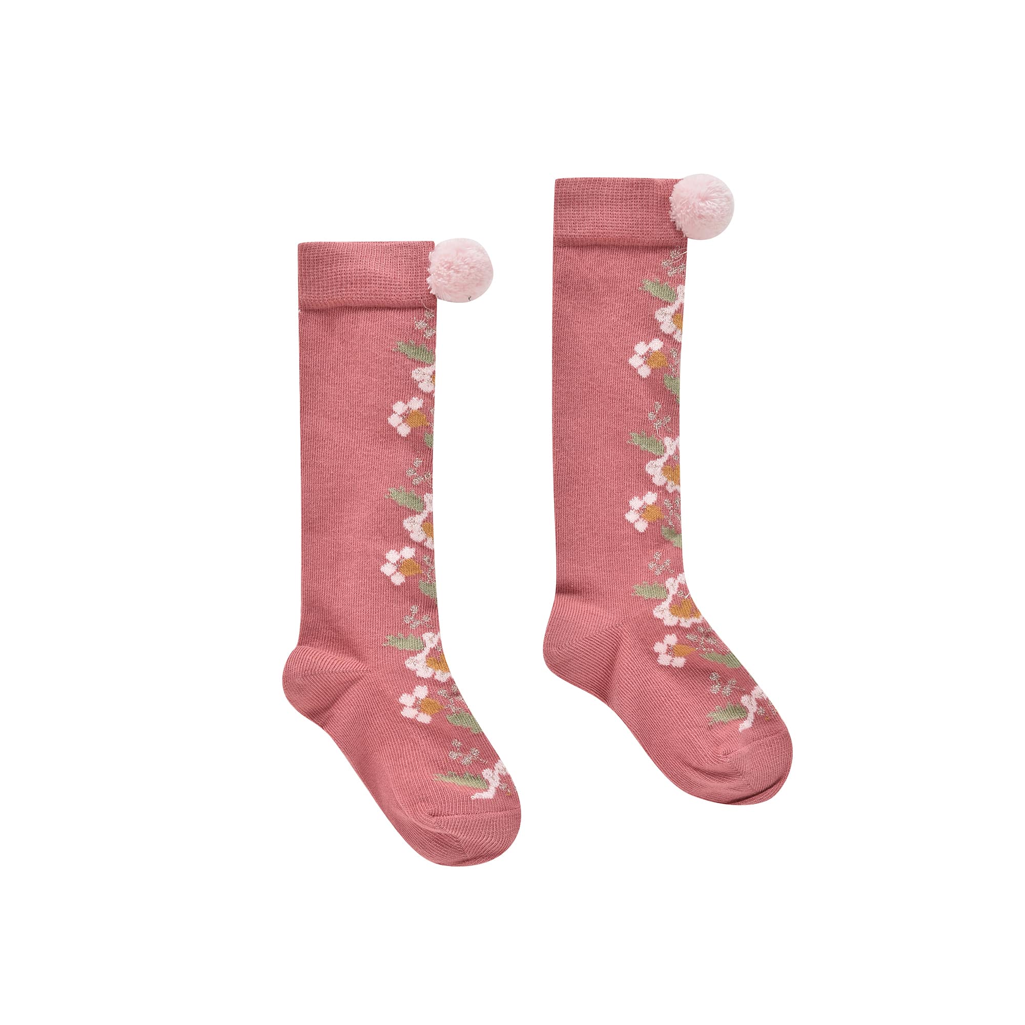 Girls Pink Flowers Cotton Socks