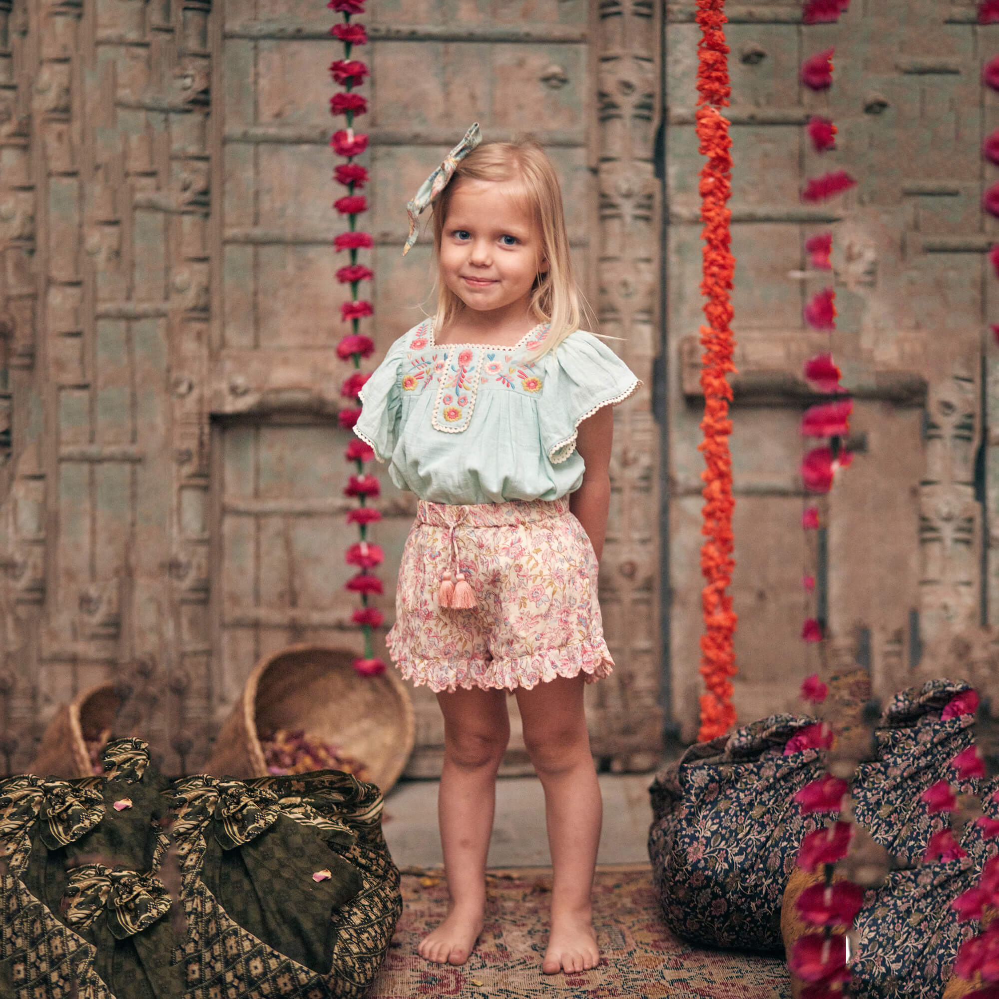Girls Mint Embroidered Cotton Top