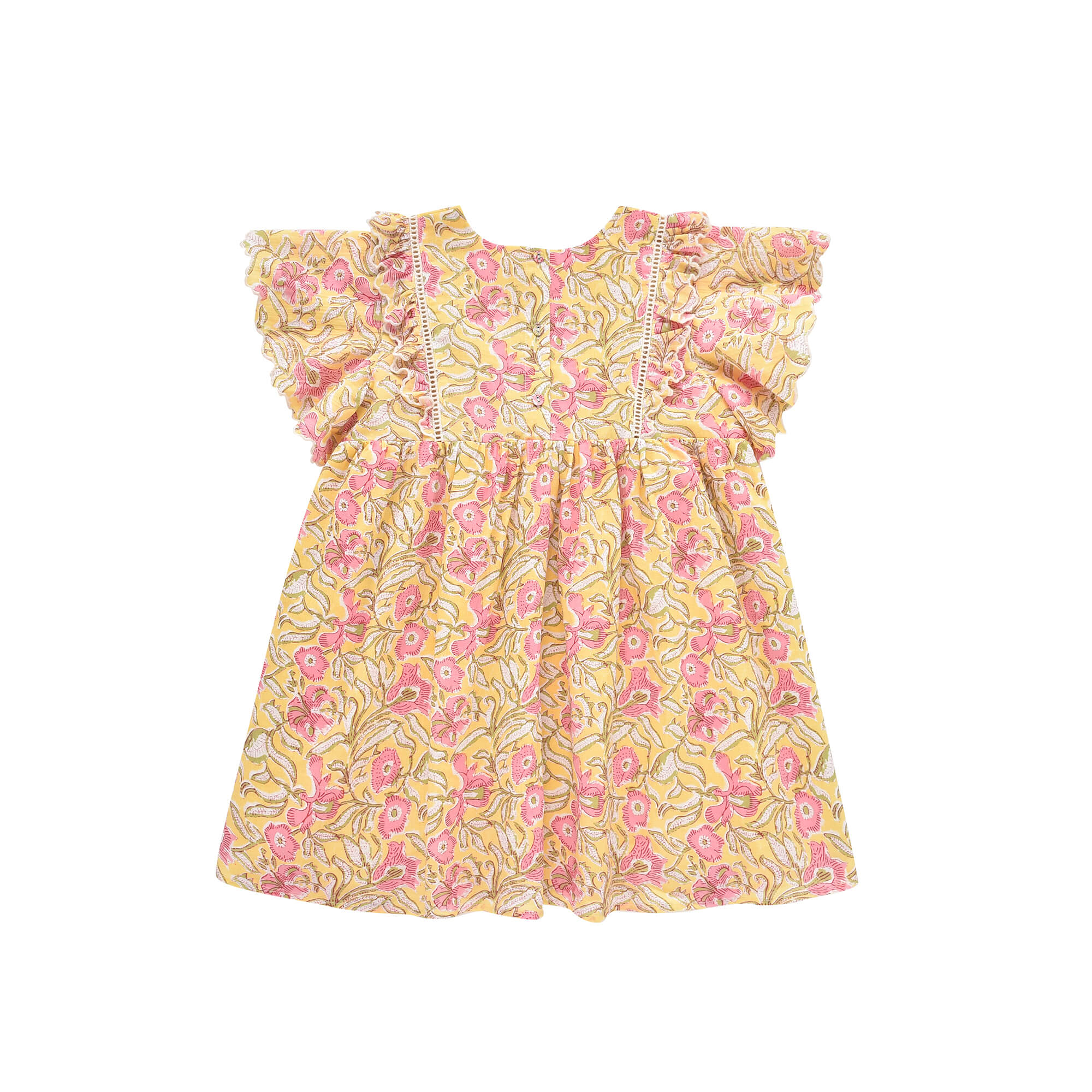 Girls Yellow Flowers Cotton Dress