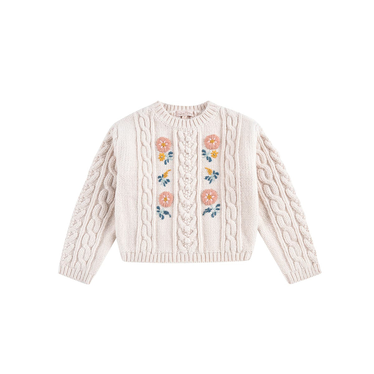 Girls White Embroidered Sweater