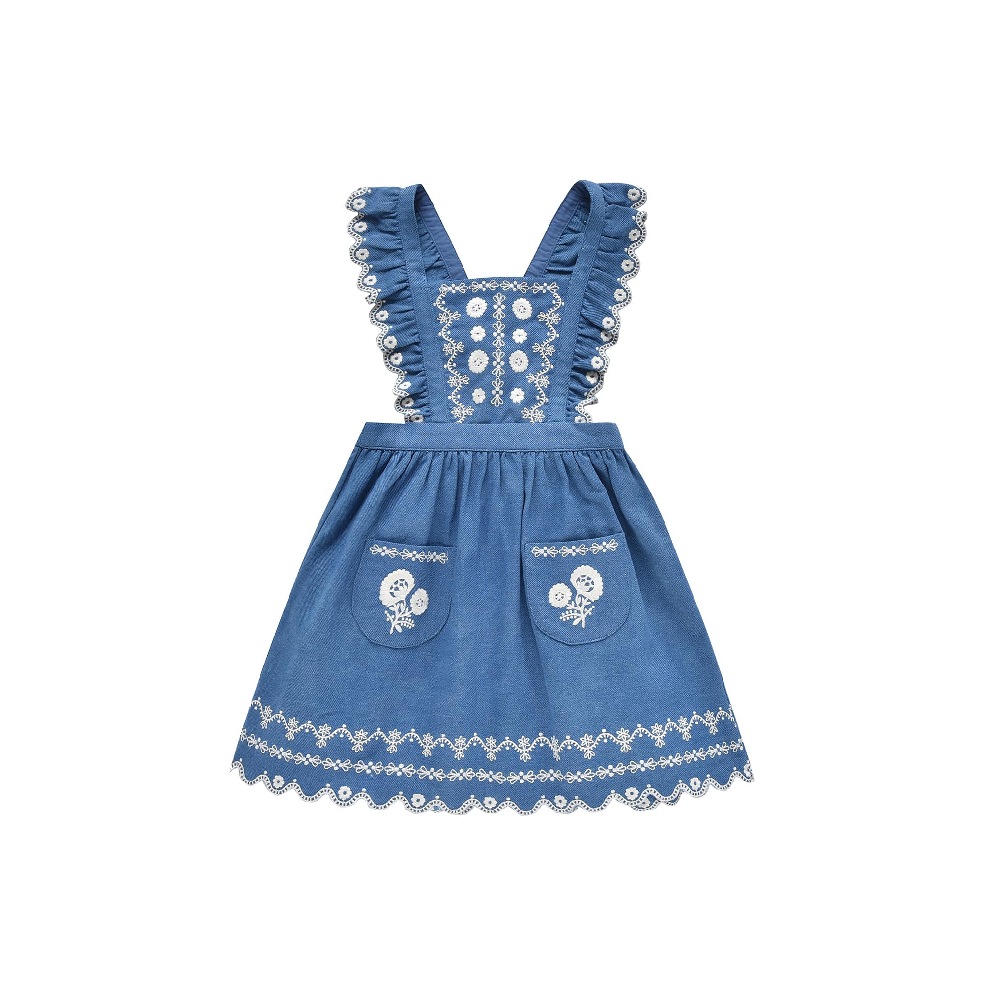 Girls Blue Embroidered Skirt