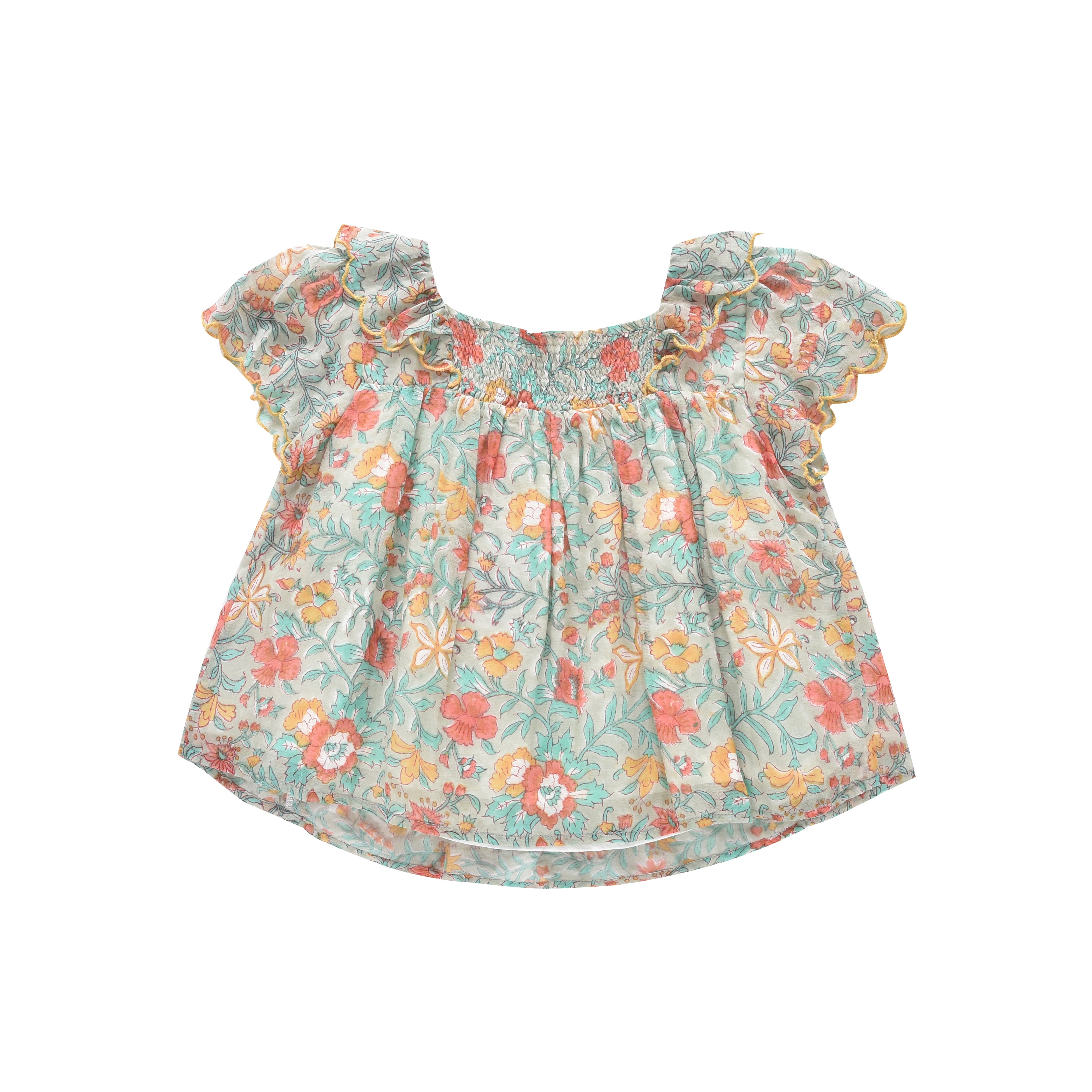 Girls Blue Floral Cotton Tops
