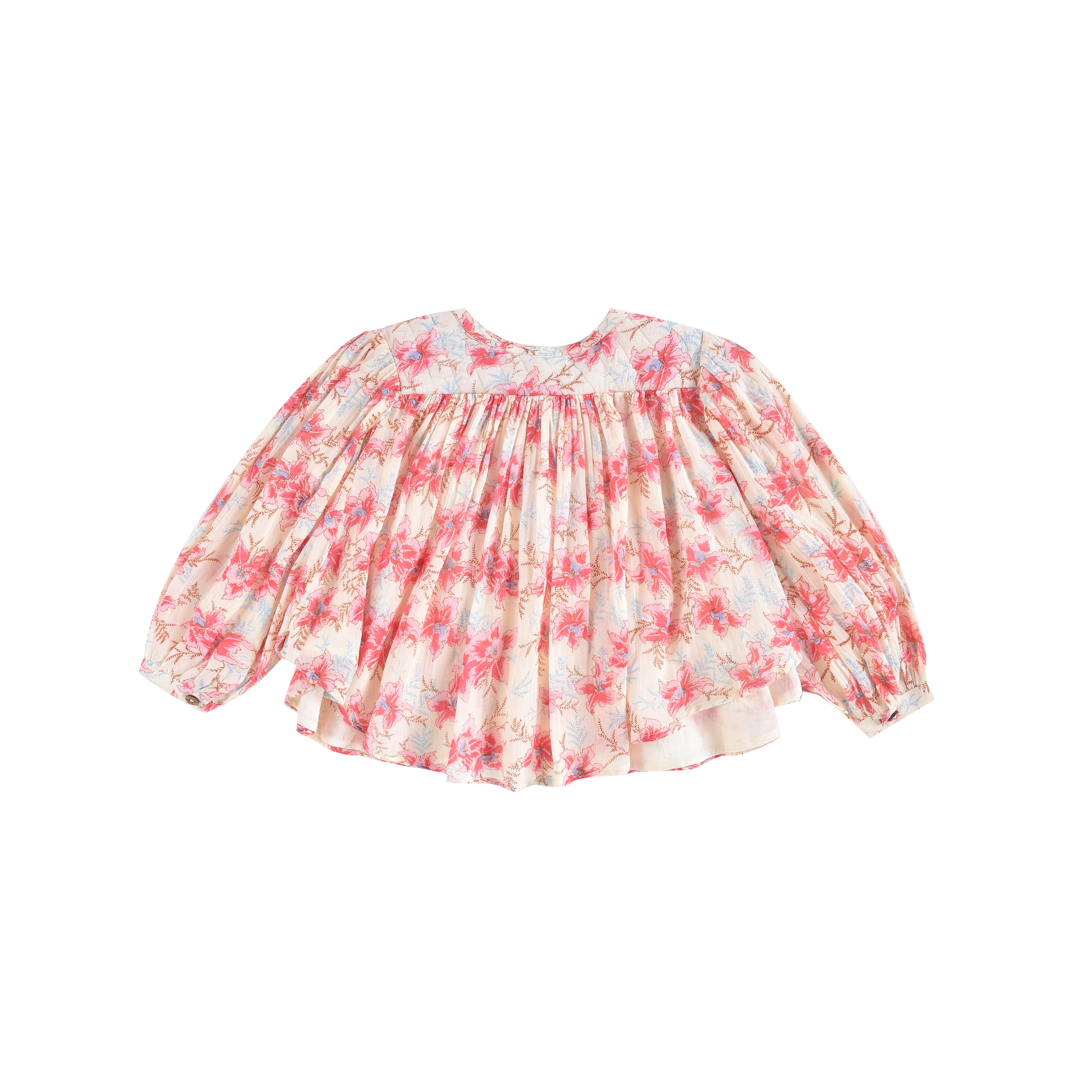Girls Red Floral Cotton Tops