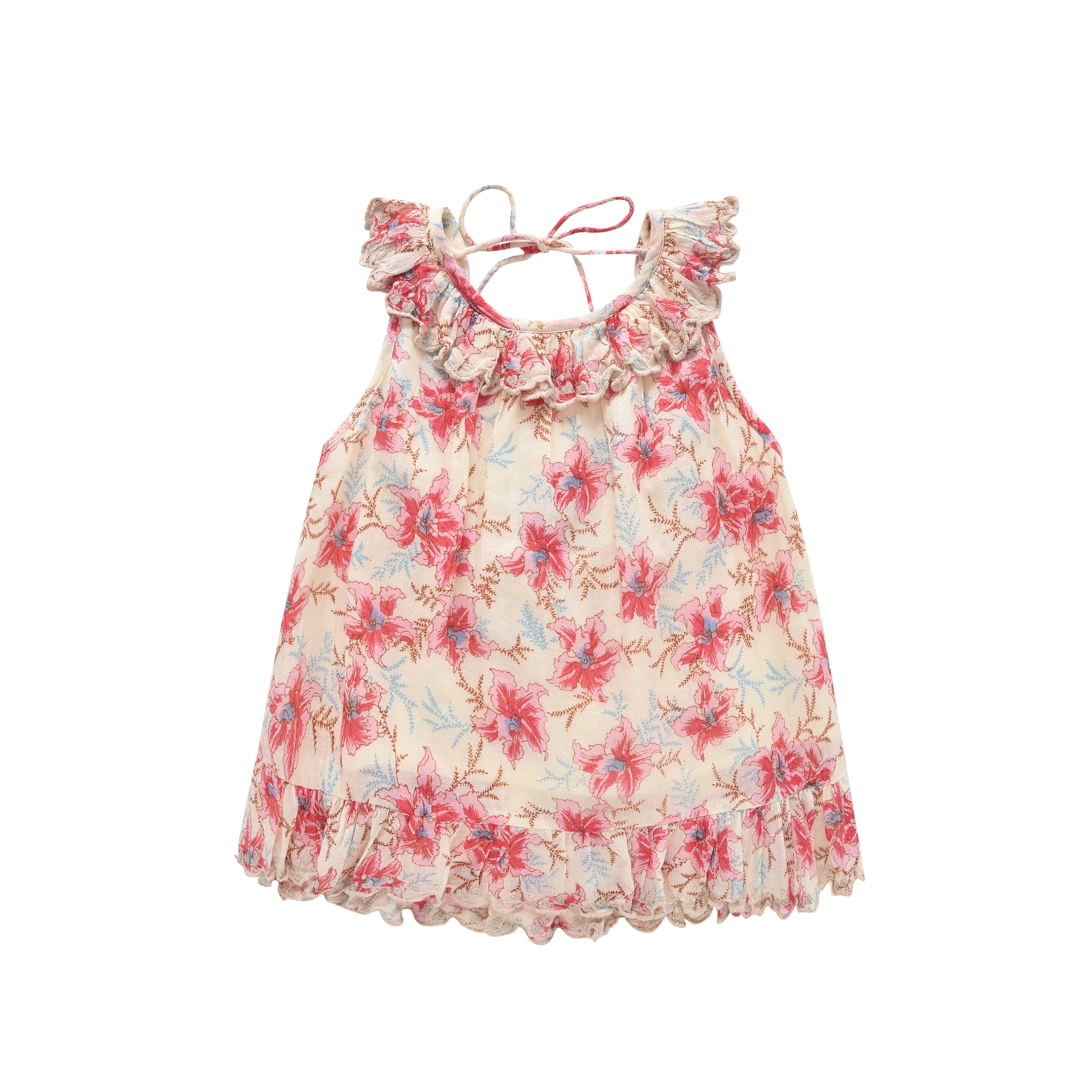 Girls Red Floral Cotton Tops