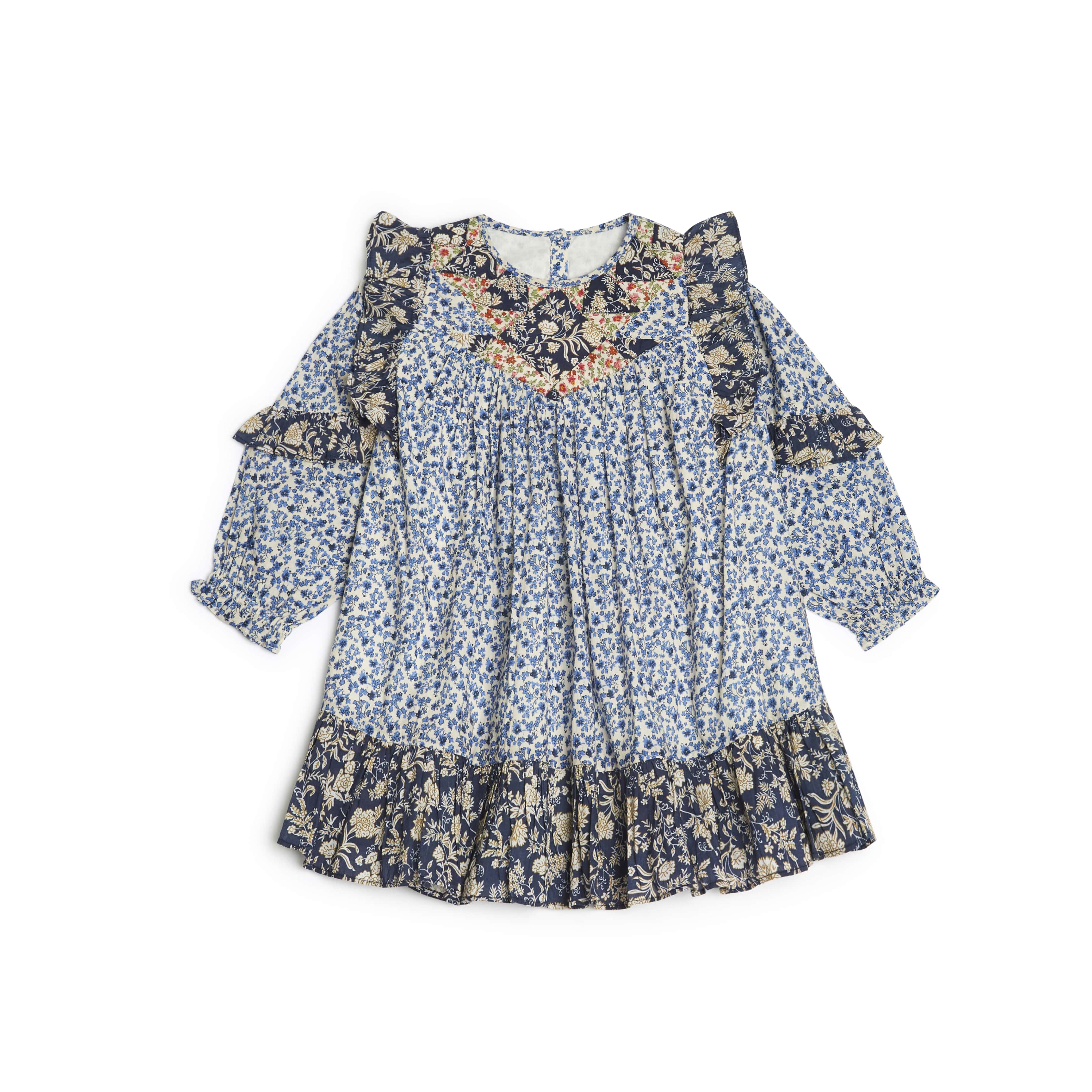 Girls Blue Floral Cotton Dress