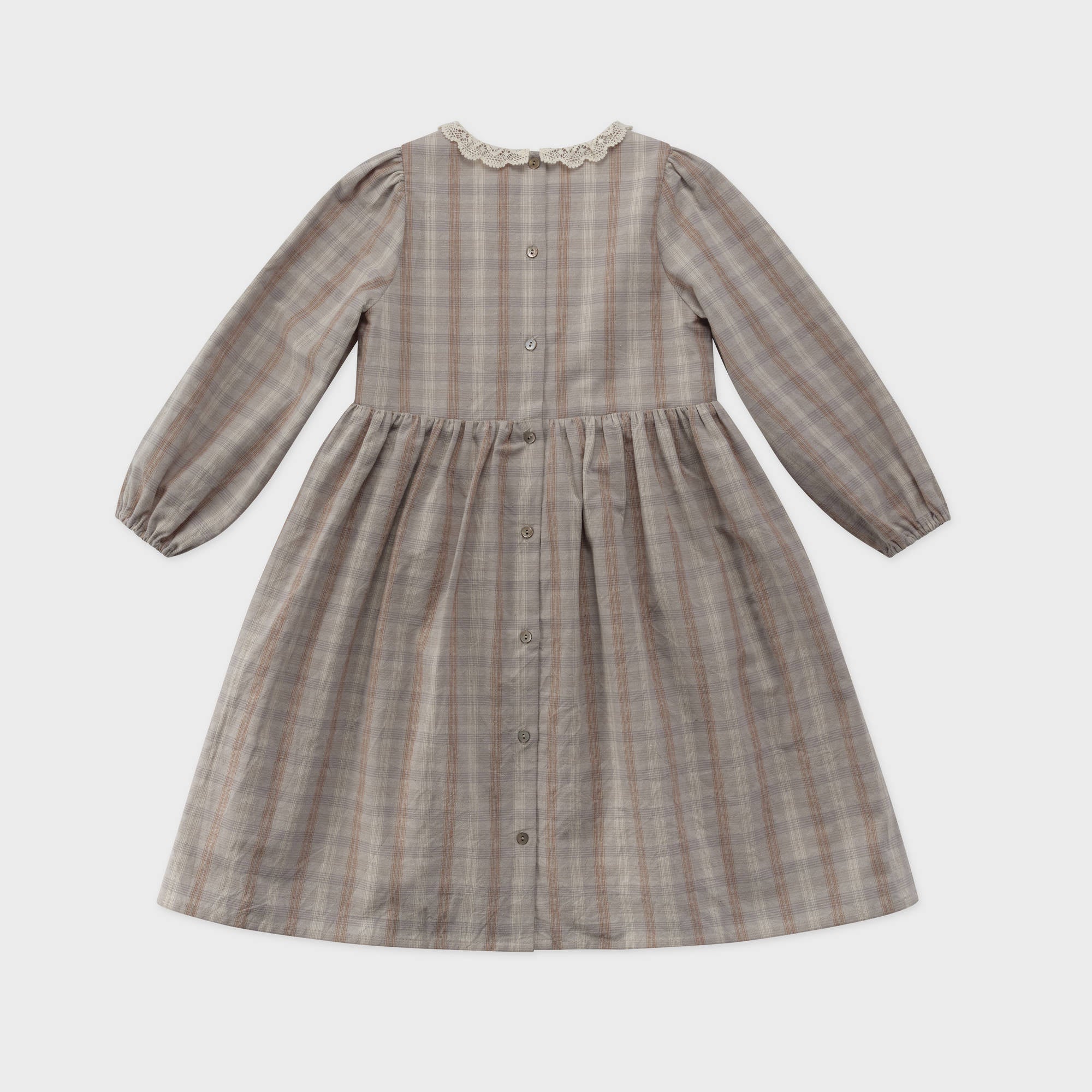 Girls Blue Grey Check Cotton Dress