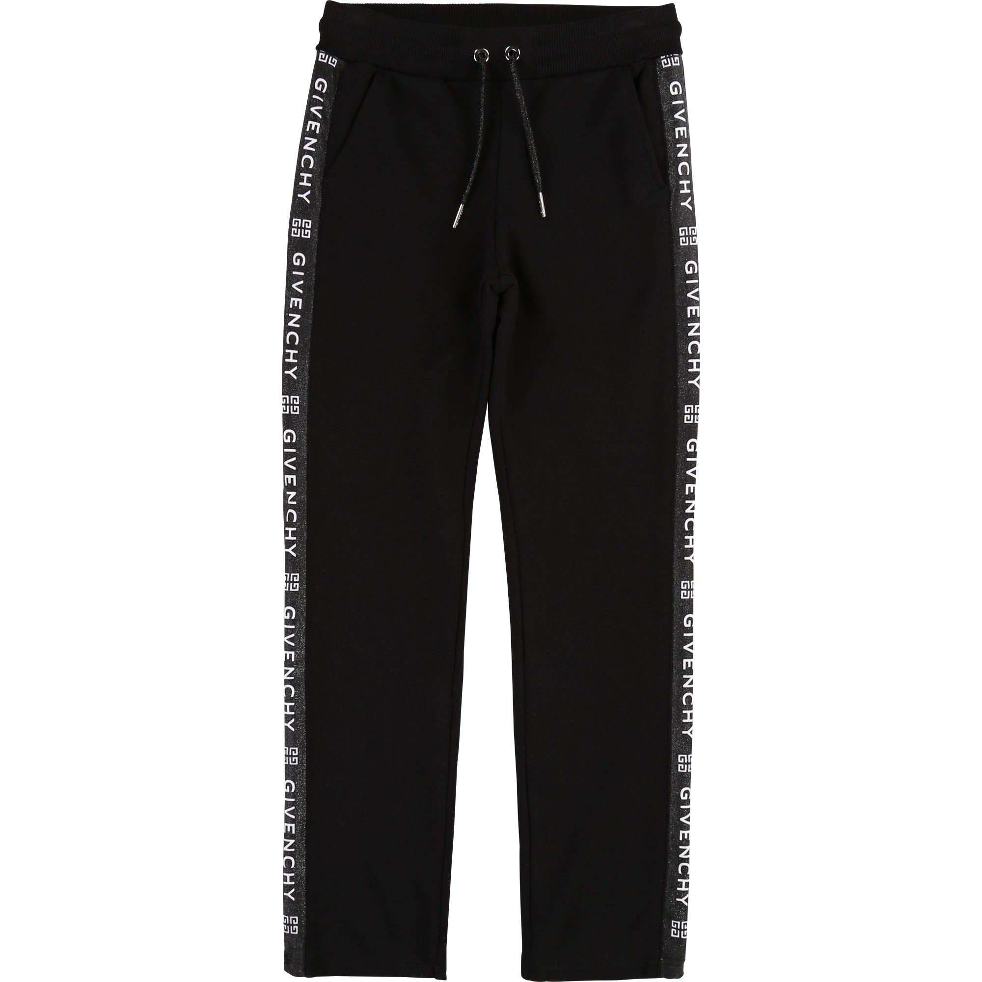 Girls Black Drawstring Logo Cotton Trousers