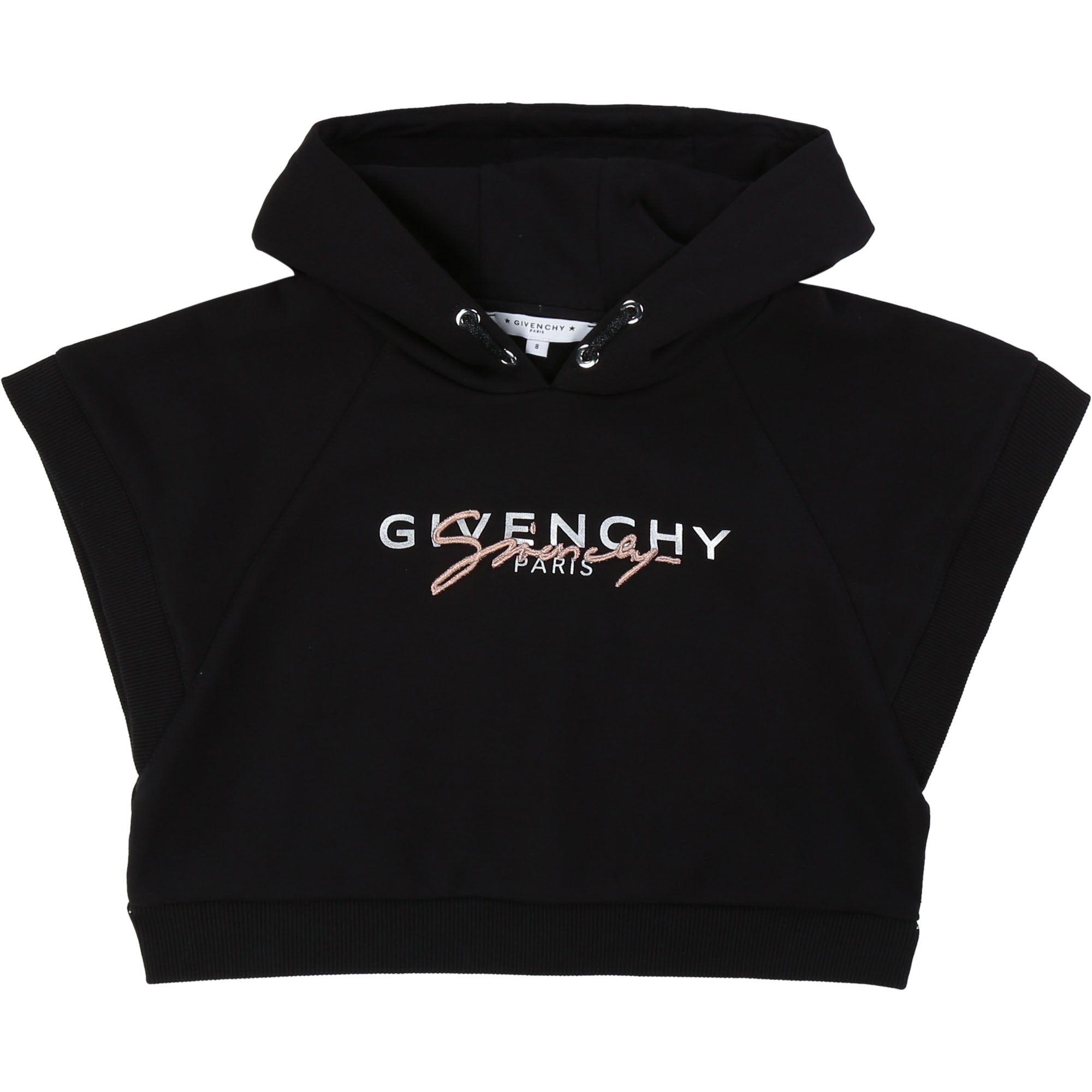 Girls Black Hooded Cotton Sweatshirt