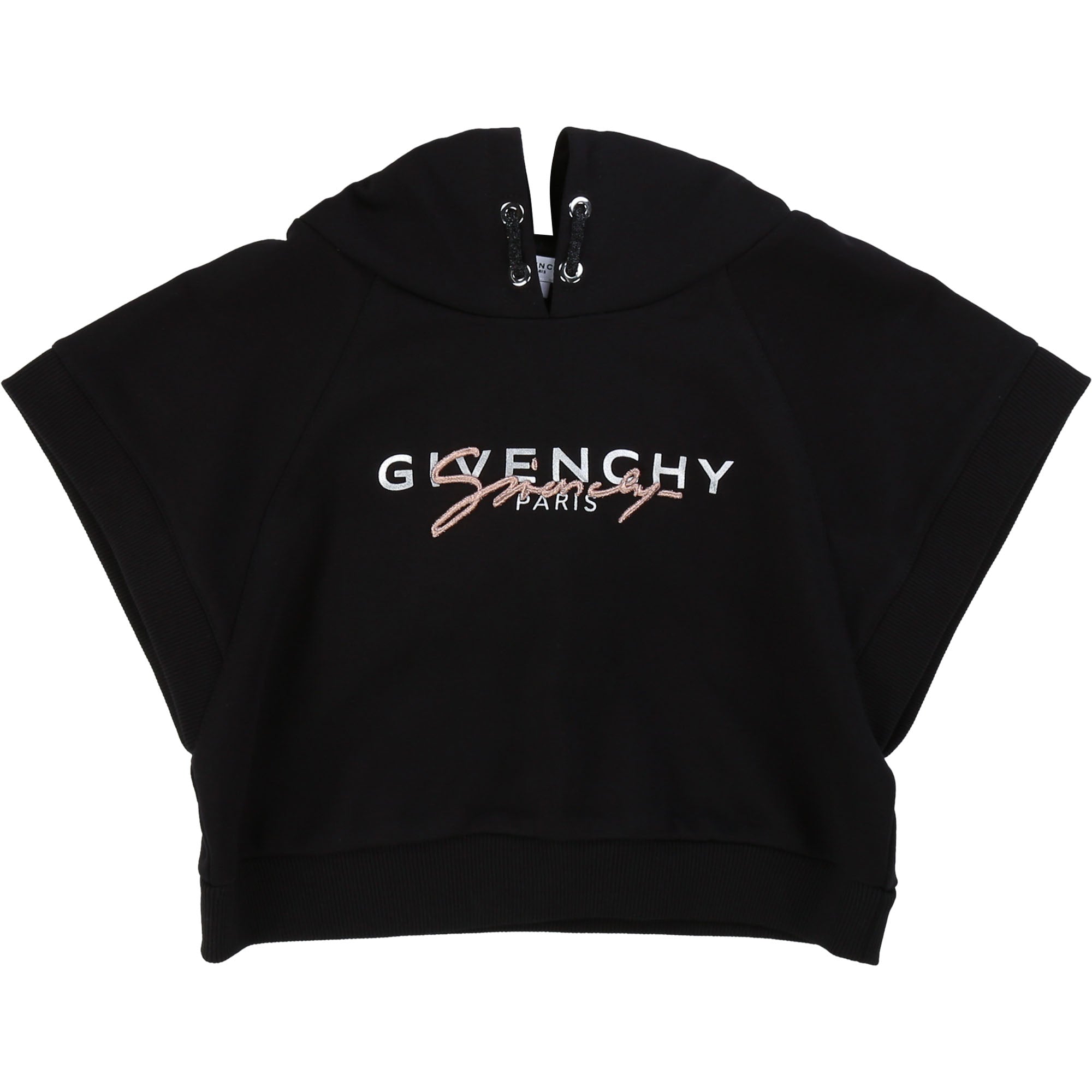 Girls Black Hooded Cotton Sweatshirt