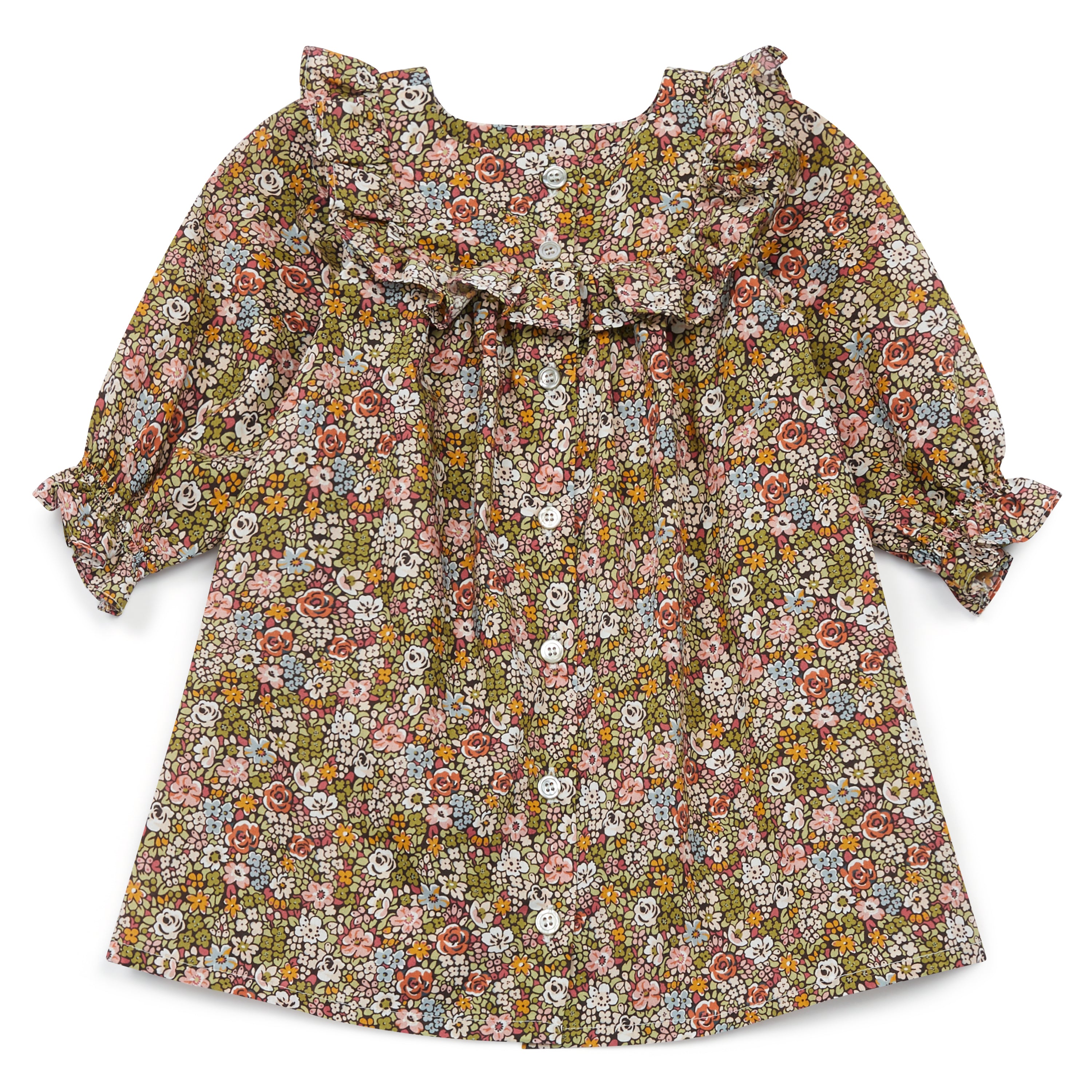 Baby Girls Green Floral Cotton Dress