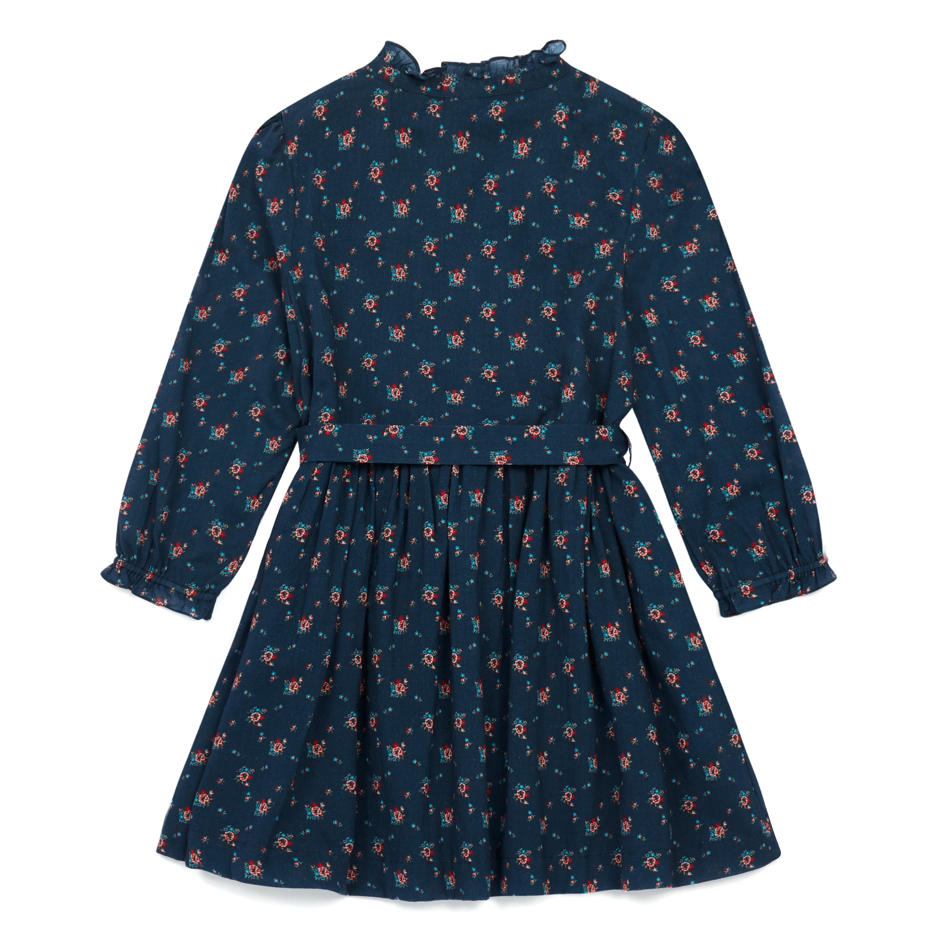 Girls Blue Floral Cotton Dress