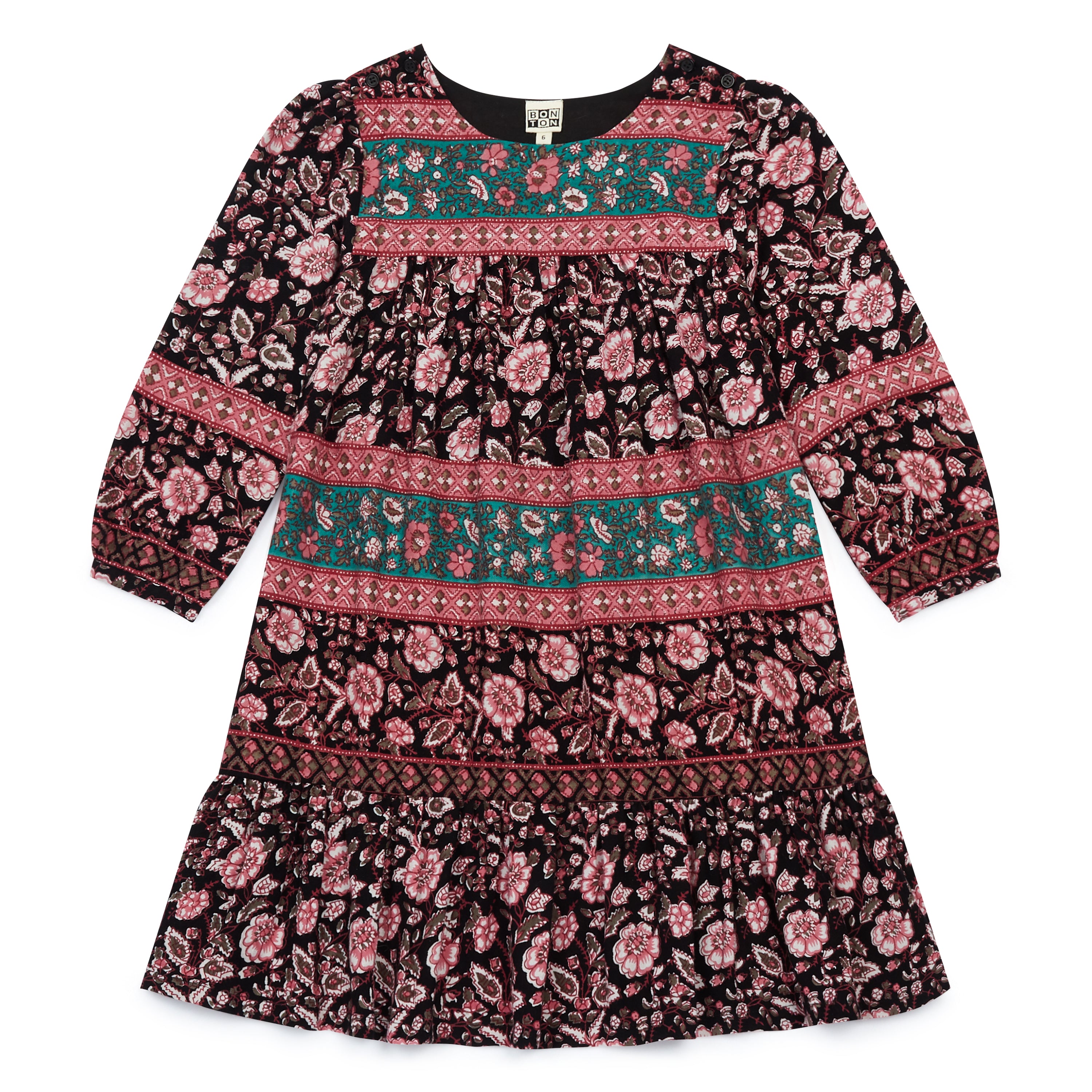 Girls Black & Pink Printing Cotton Dress