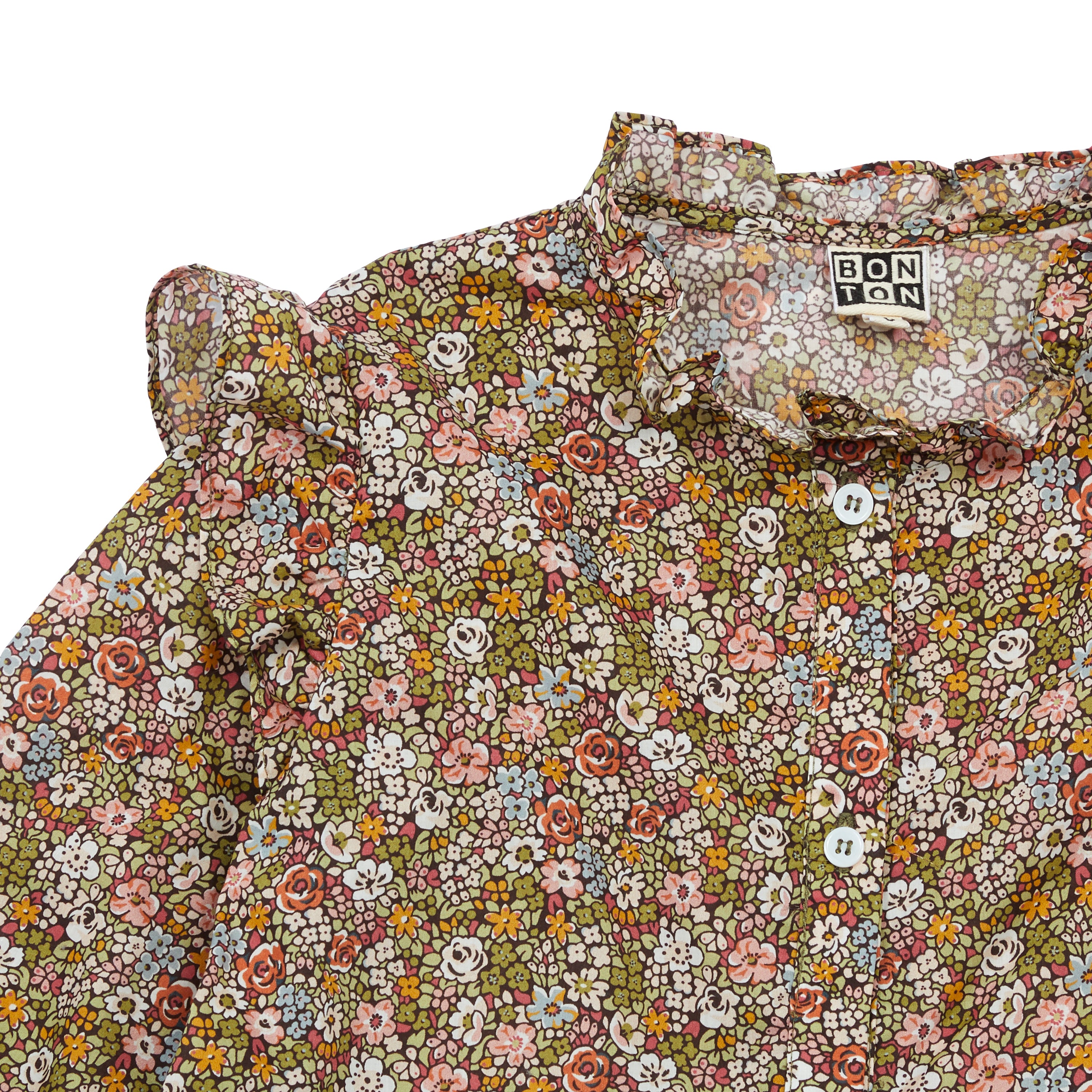 Girls Green Floral Cotton Dress