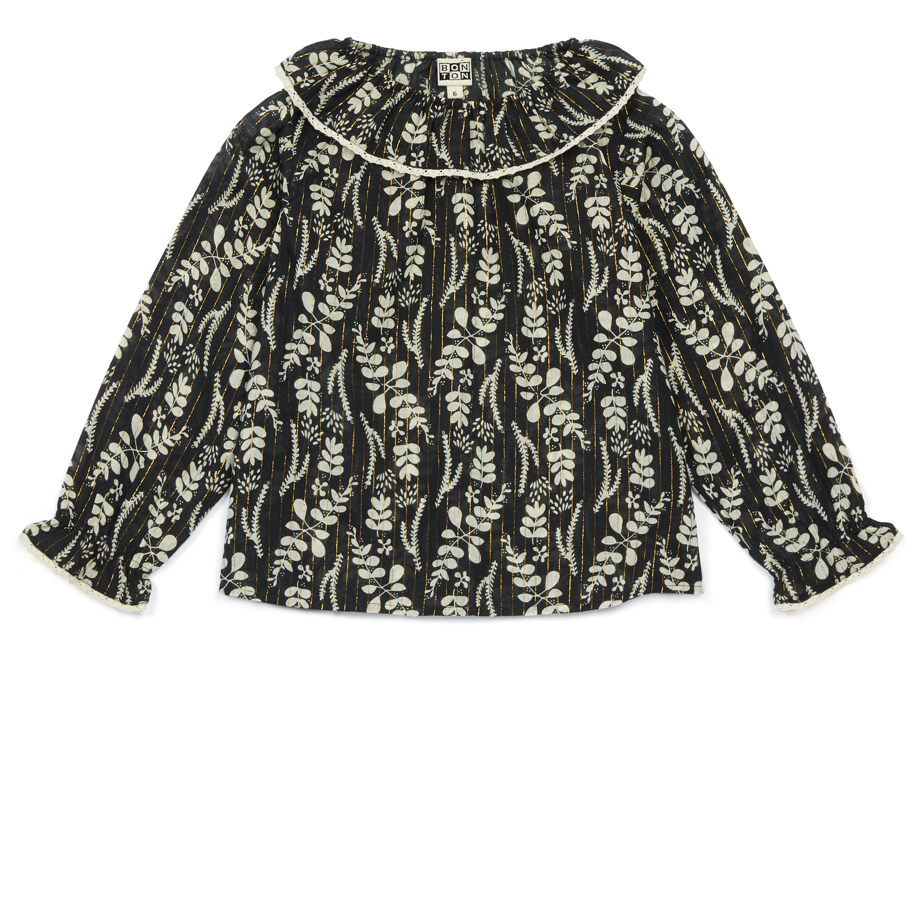 Girls Dark Blue Printing Cotton Blouse