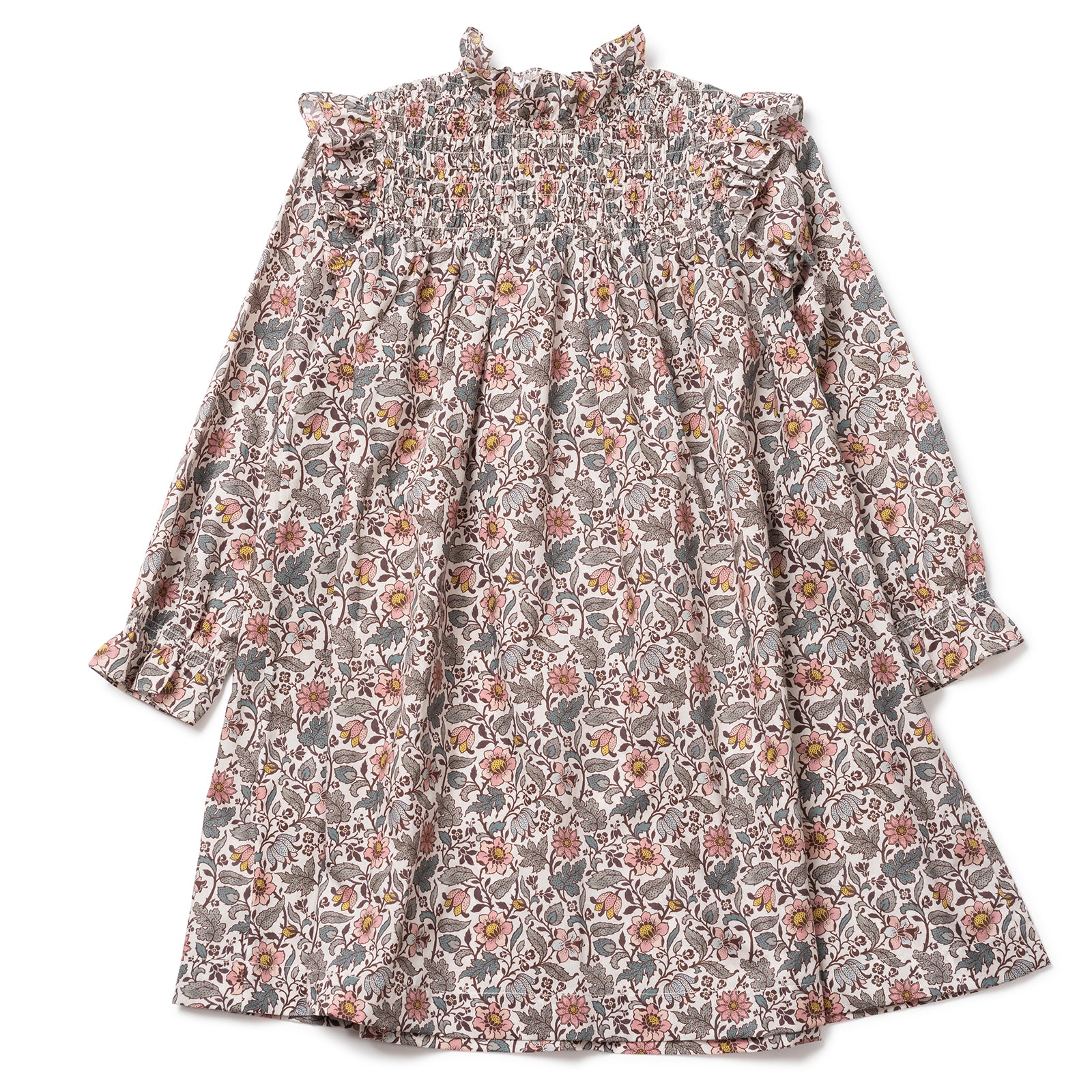 Girls Ecru Floral Cotton Dress