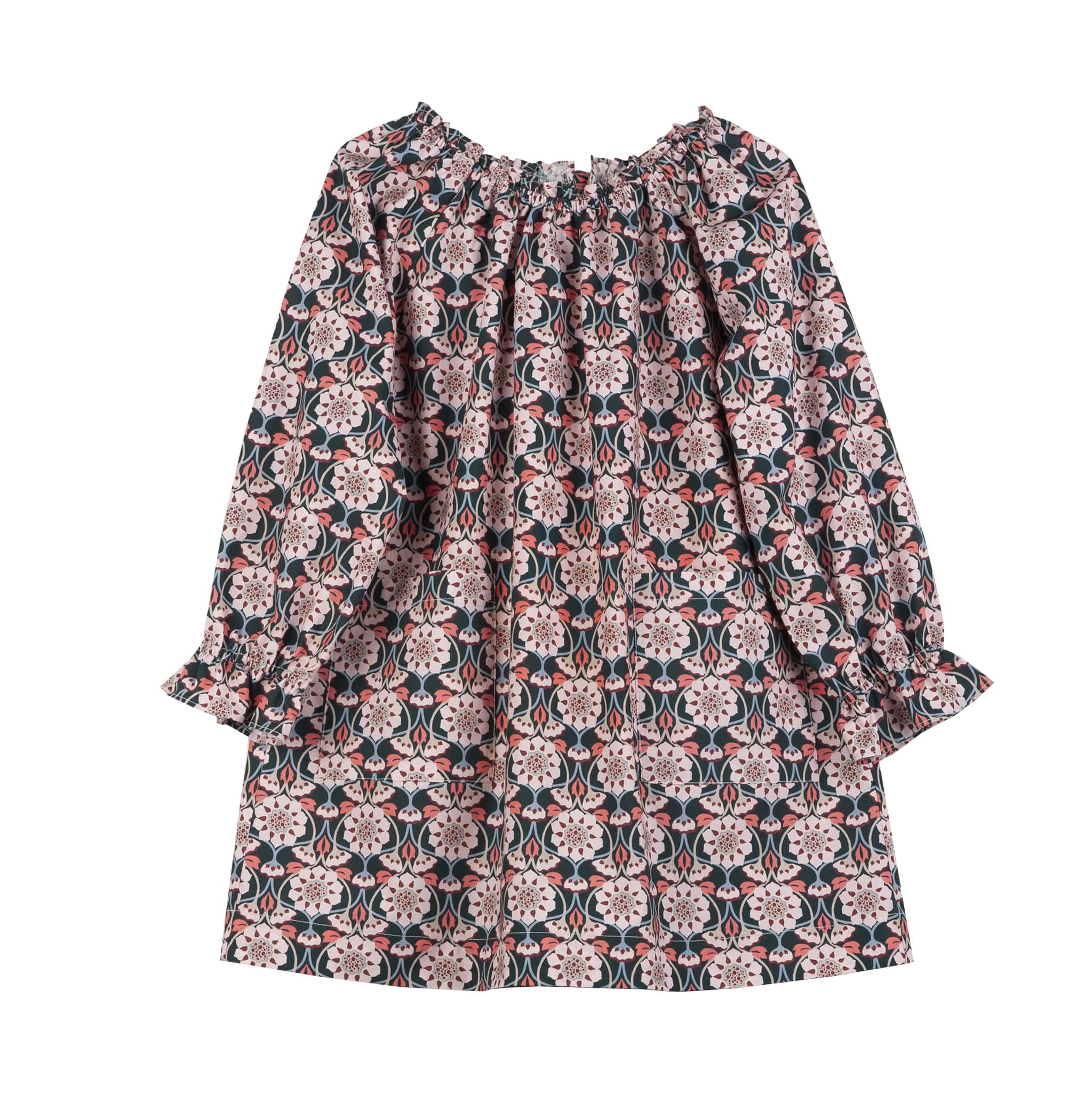 Girls Pink Flowers Cotton Dress