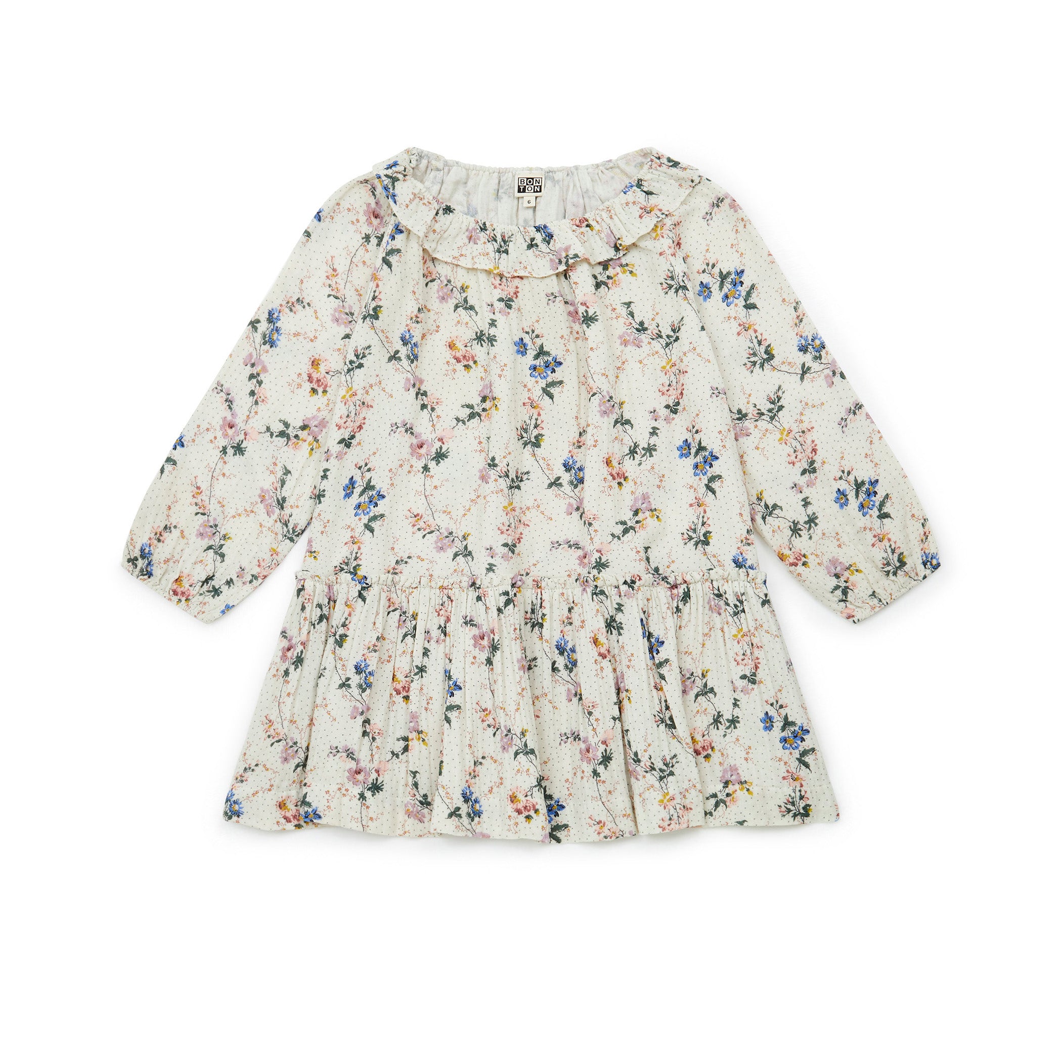 Girls White Floral Cotton Dress