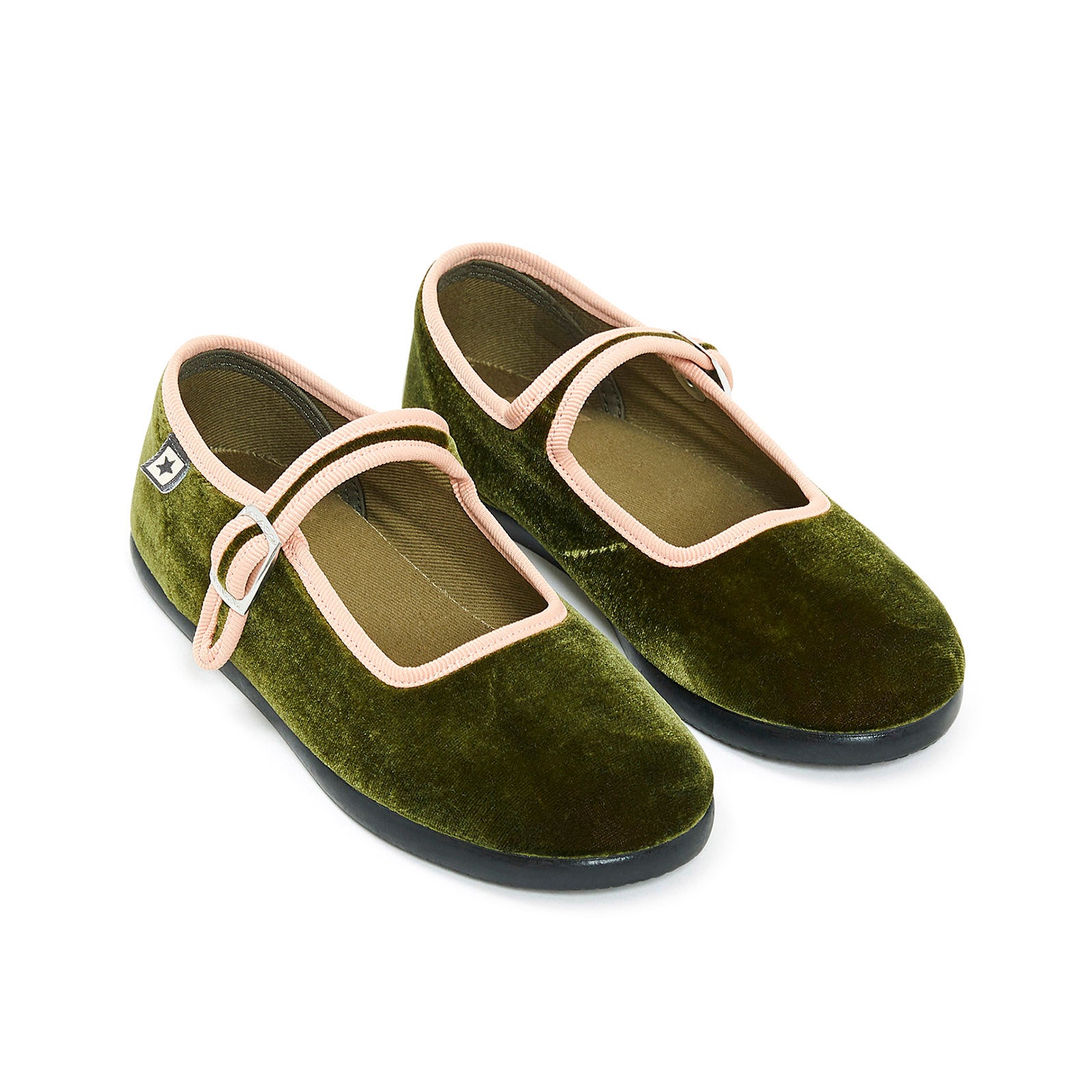 Girls Green Velvet Flat Shoes