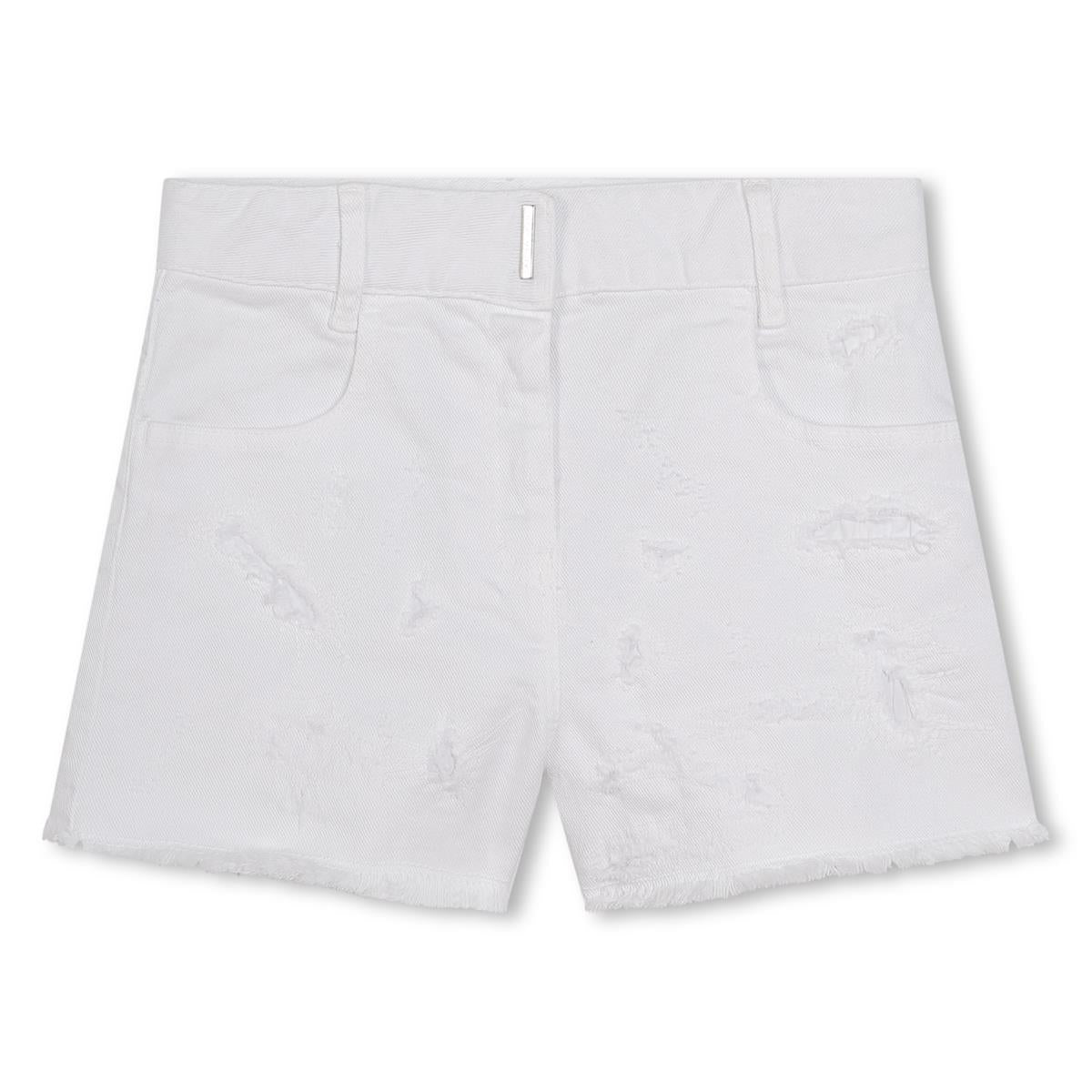 Girls White Cotton Shorts