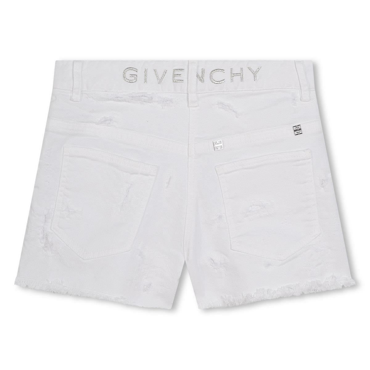 Girls White Cotton Shorts